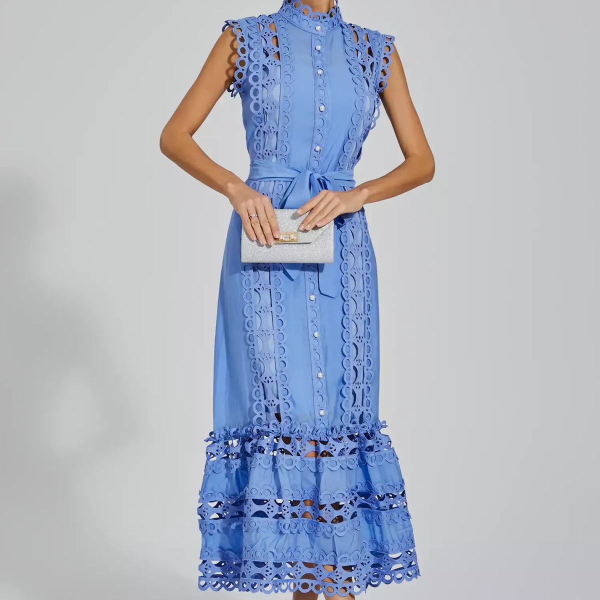 Kennedi Blue Sleeveless Hollow Maxi Dress