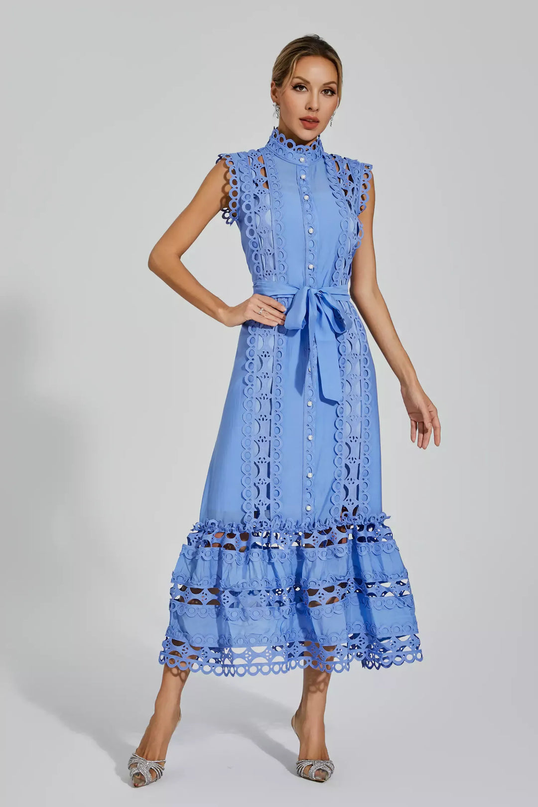 Kennedi Blue Sleeveless Hollow Maxi Dress