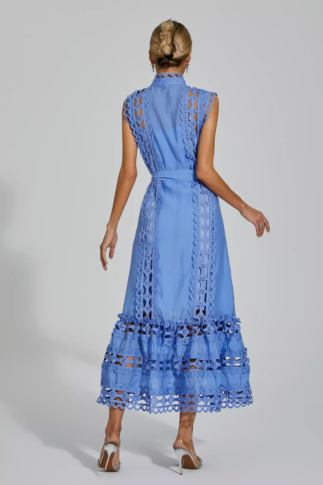 Kennedi Blue Sleeveless Hollow Maxi Dress