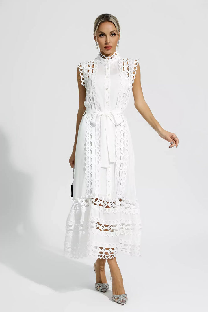 Kennedi White Sleeveless Hollow Maxi Dress