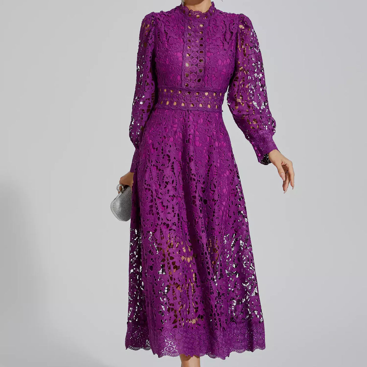 Kenzie Purple Lace Cutout Maxi Dress