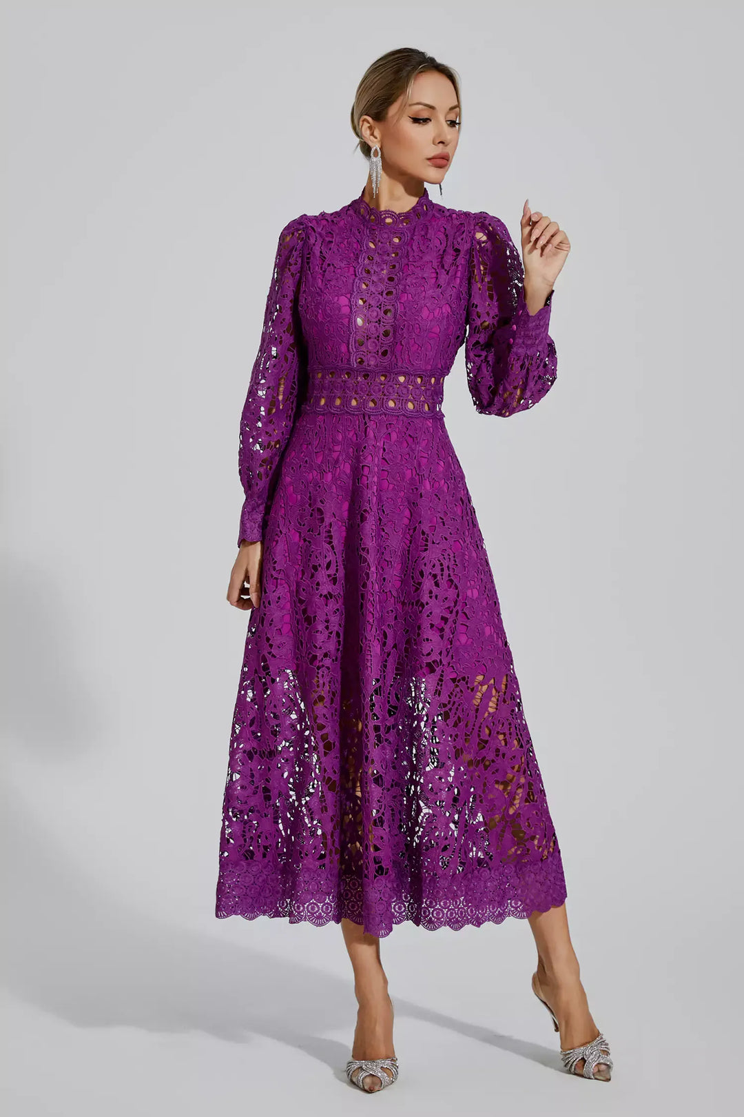 Kenzie Purple Lace Cutout Maxi Dress