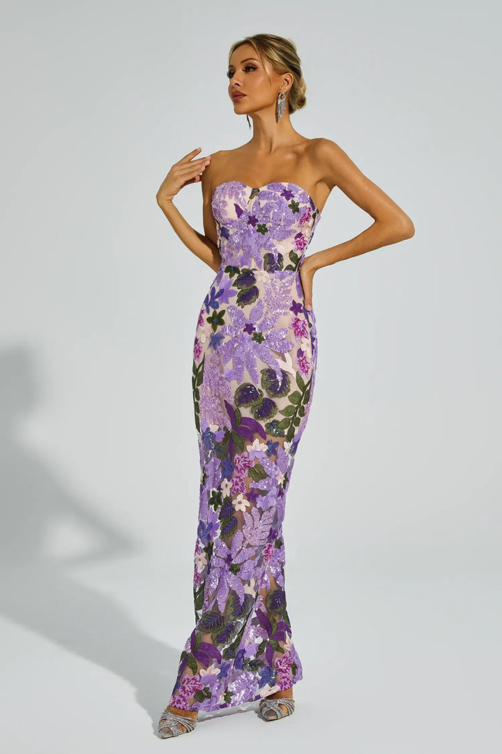 Leanna Green Flower Embroidered Maxi Dress