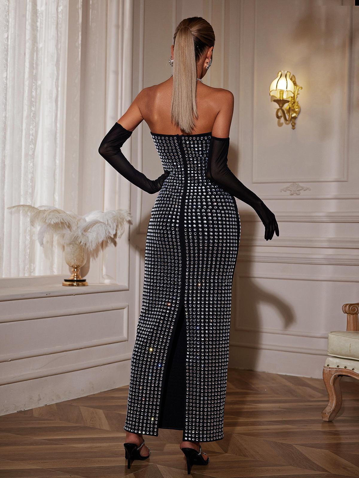 Khy Rhinestone Bandage Maxi Dress With Gloves - Mew Mews