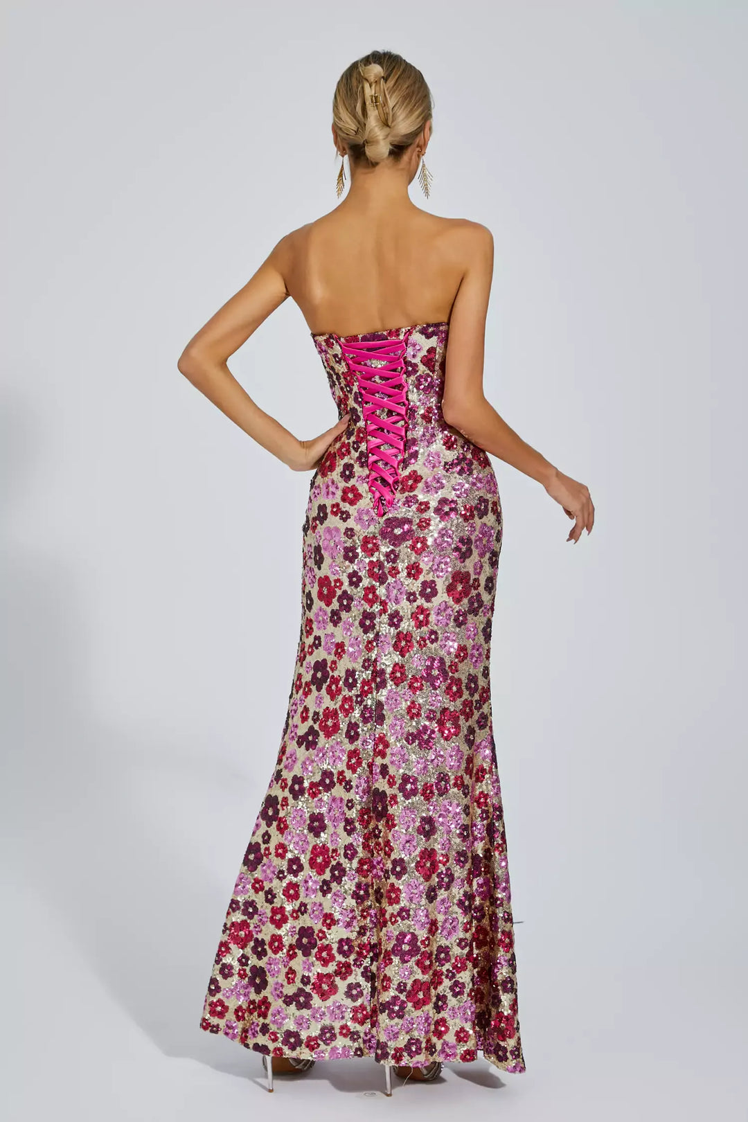 Kiera Pink Flower Sequin Maxi Dress