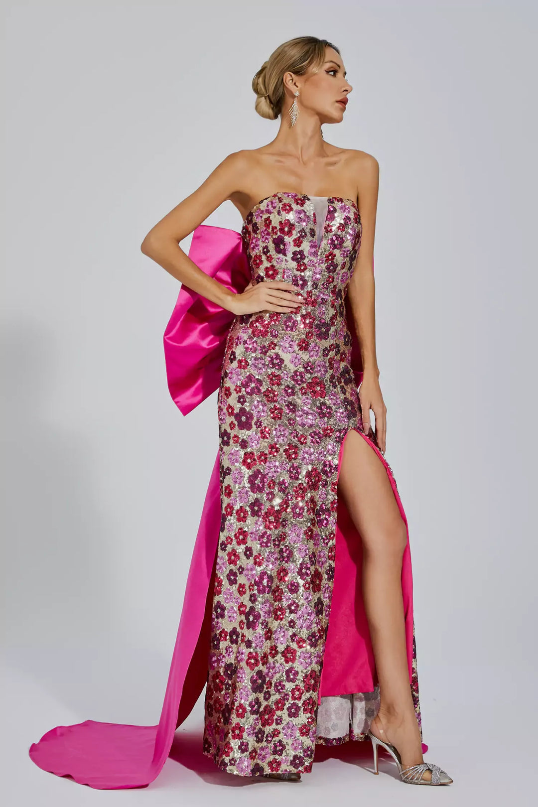 Kiera Pink Flower Sequin Maxi Dress