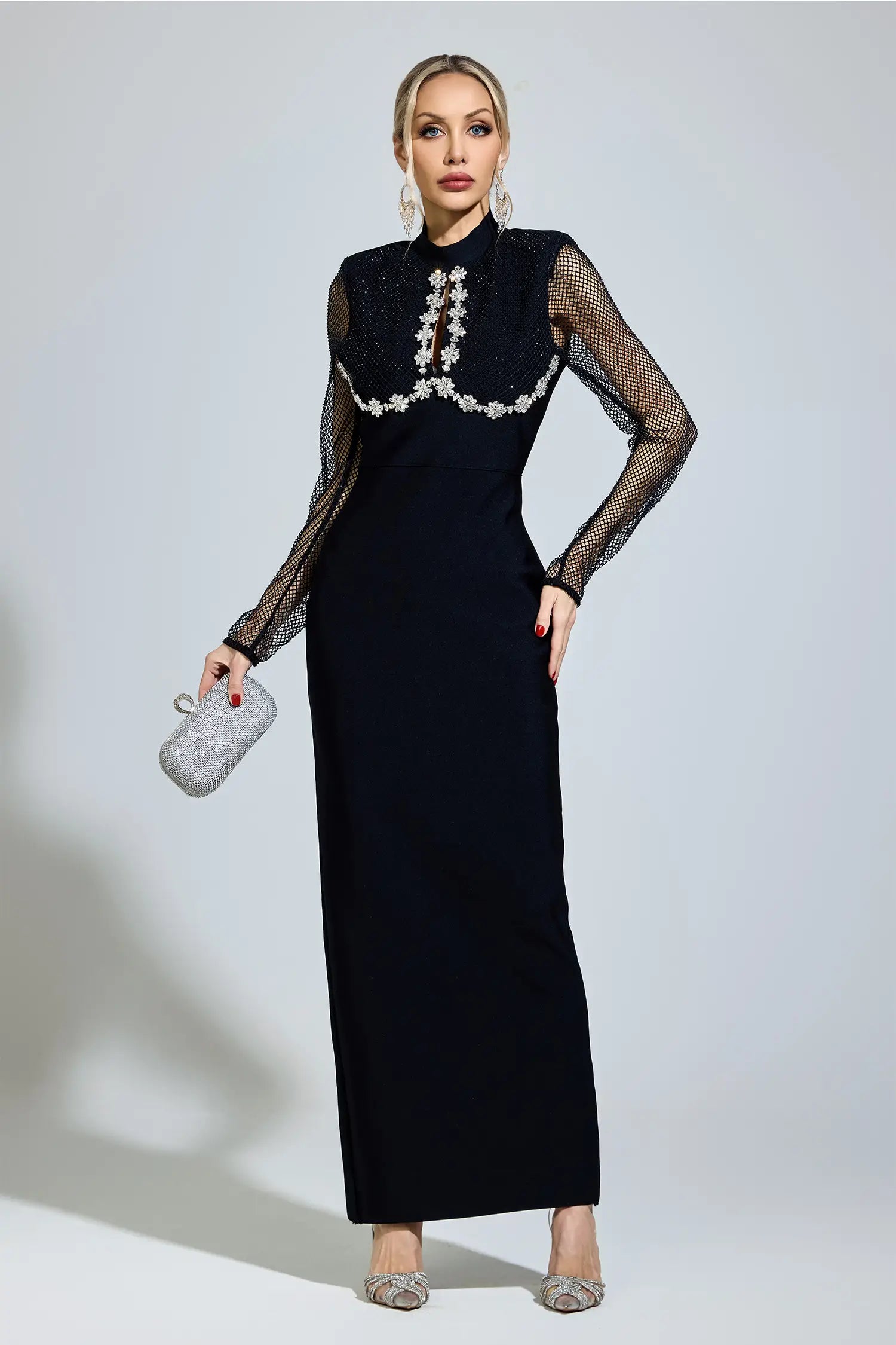 Sabrina Black Diamond Bandage Maxi Dress