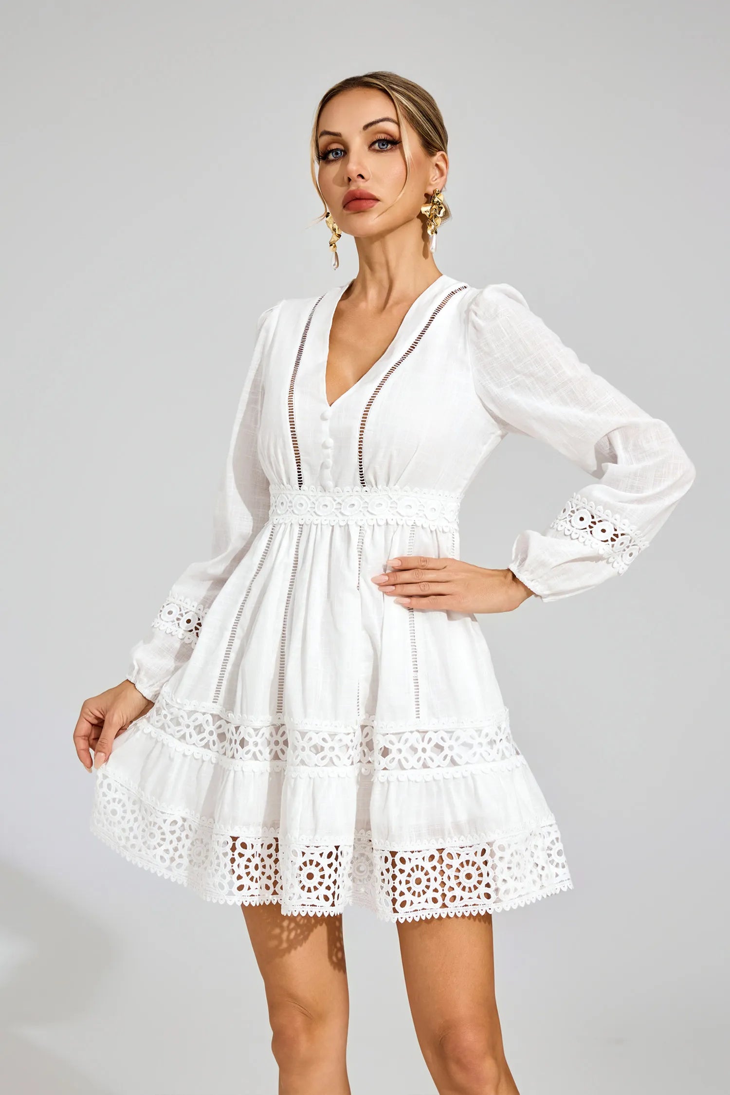 Leanne White Cut Out Long Sleeve Mini Dress