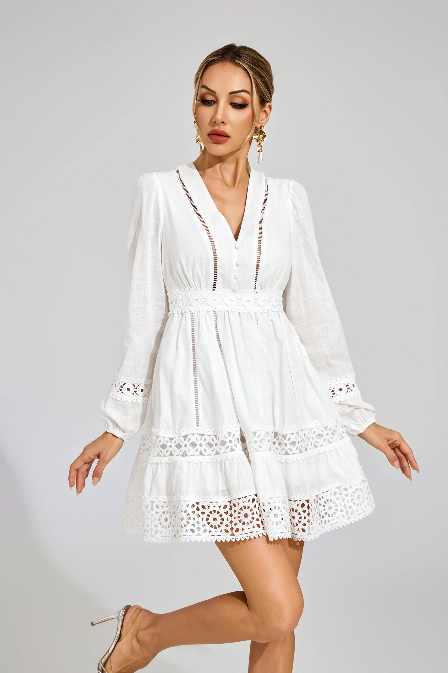 Leanne White Cut Out Long Sleeve Mini Dress
