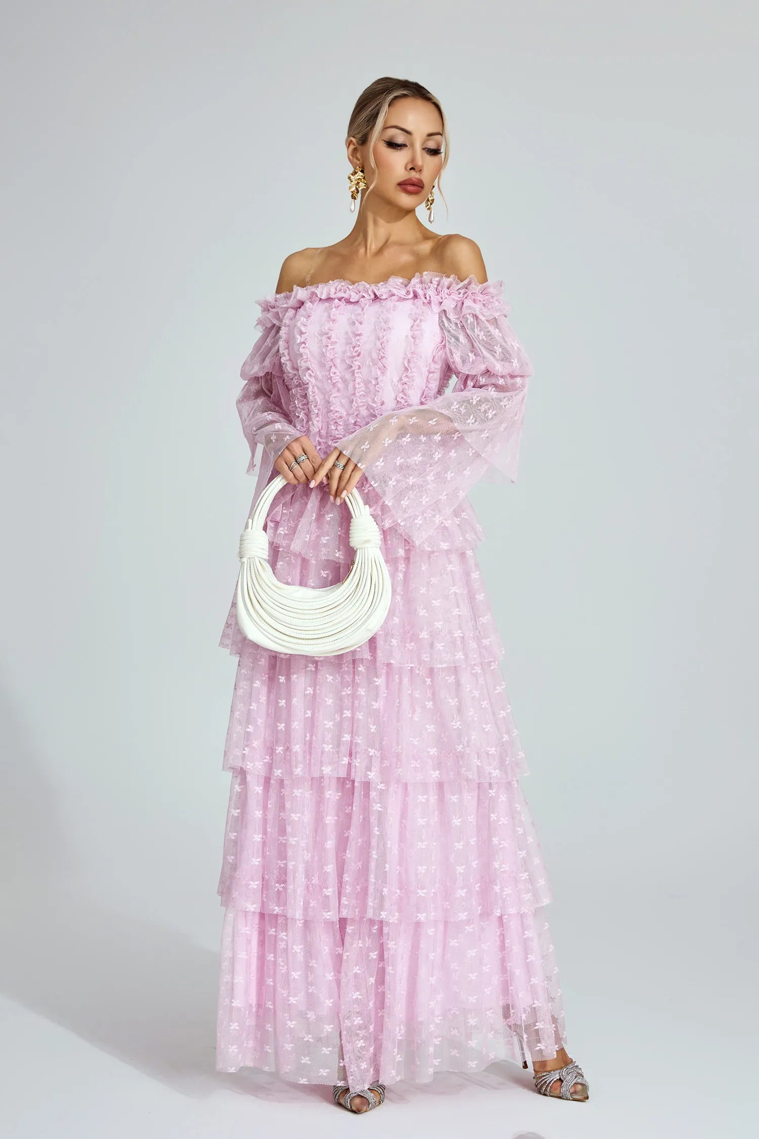 Morgan Pink Mesh Tiered Maxi Dress