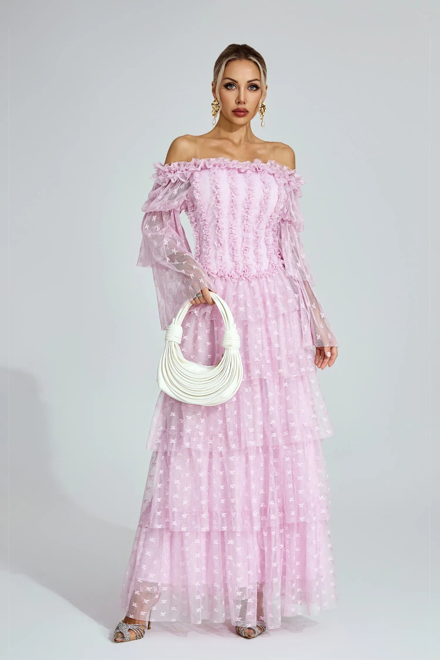 Morgan Pink Mesh Tiered Maxi Dress