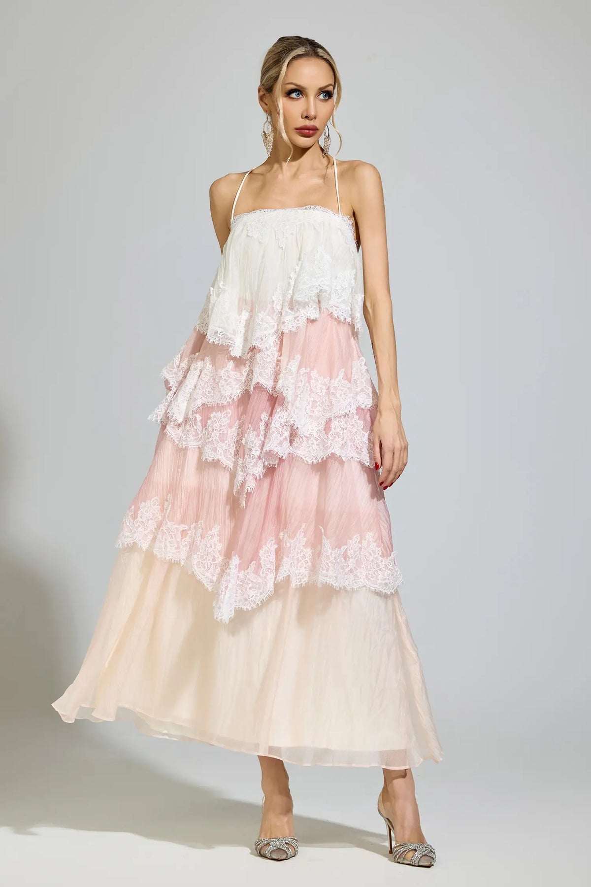Brynn Pink Lace Party Maxi Dress