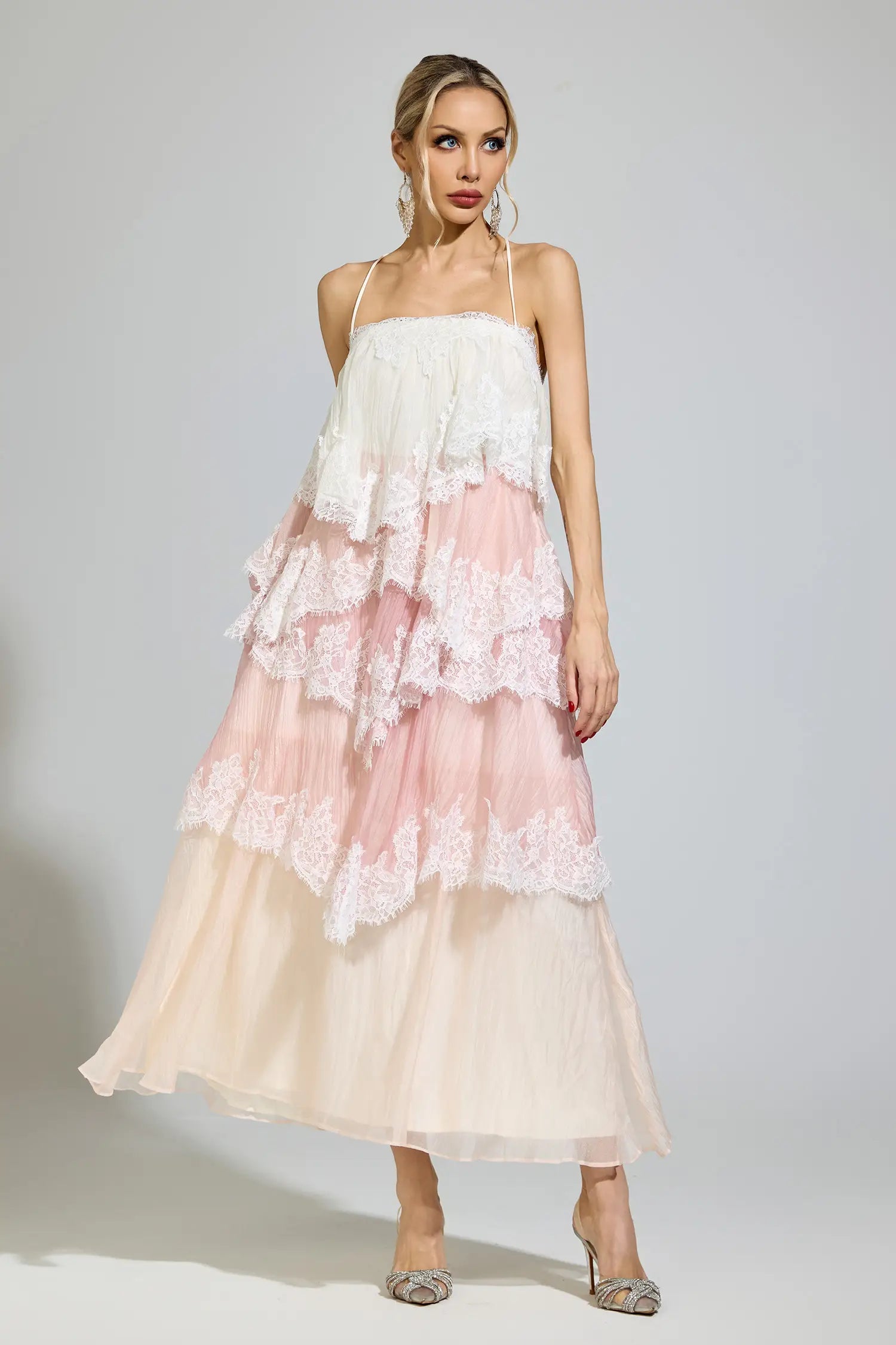 Brynn Pink Lace Party Maxi Dress