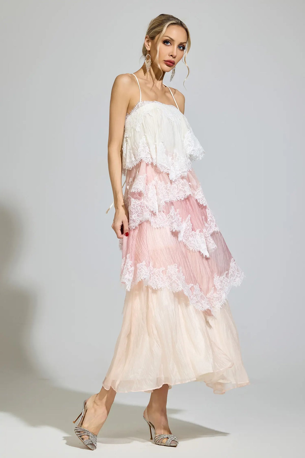 Brynn Pink Lace Party Maxi Dress