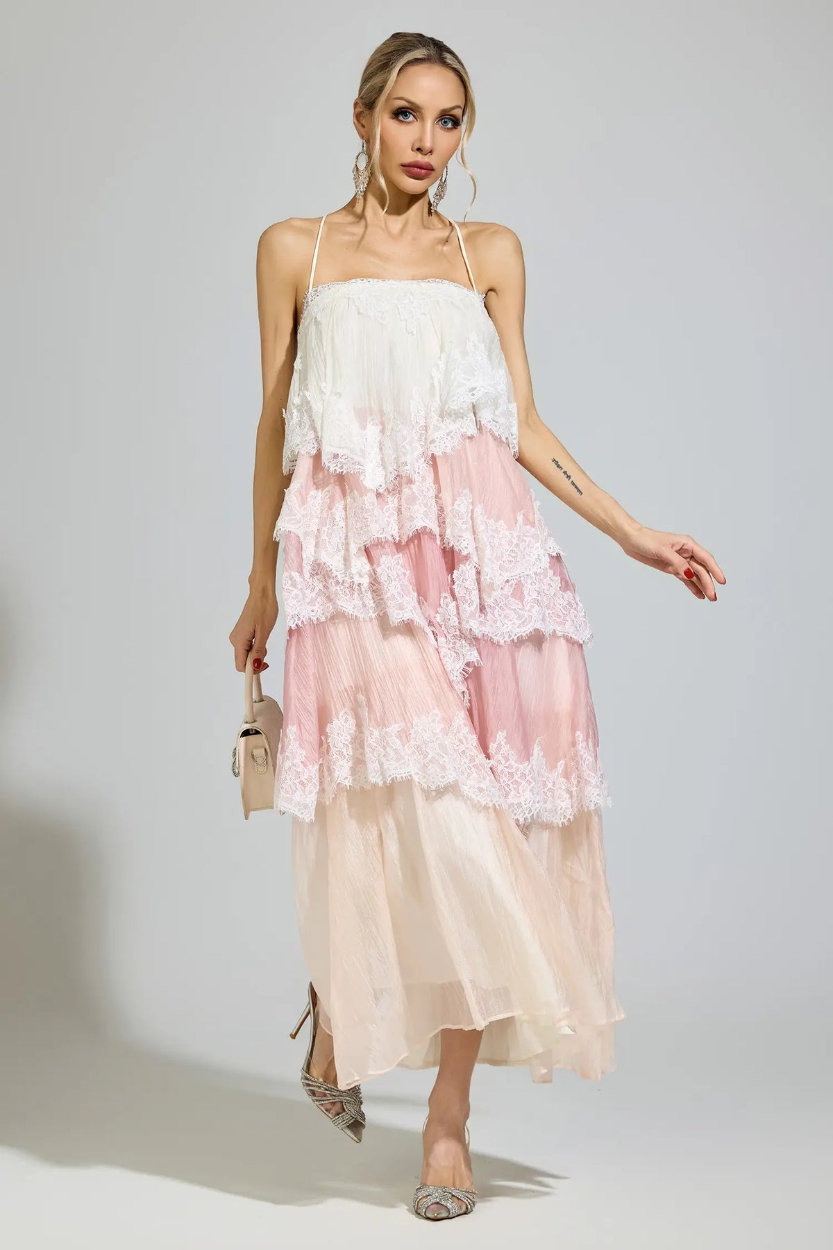 Brynn Pink Lace Party Maxi Dress