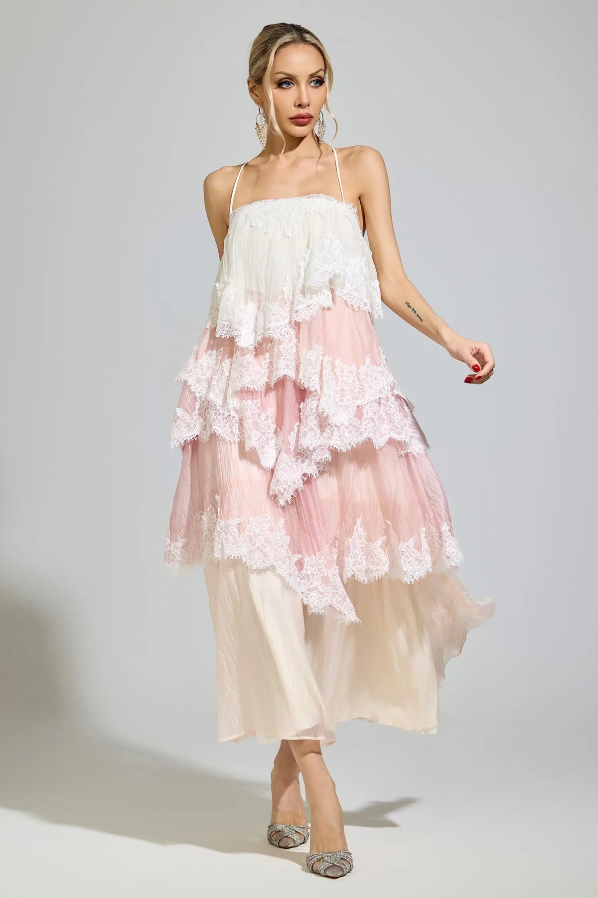 Brynn Pink Lace Party Maxi Dress