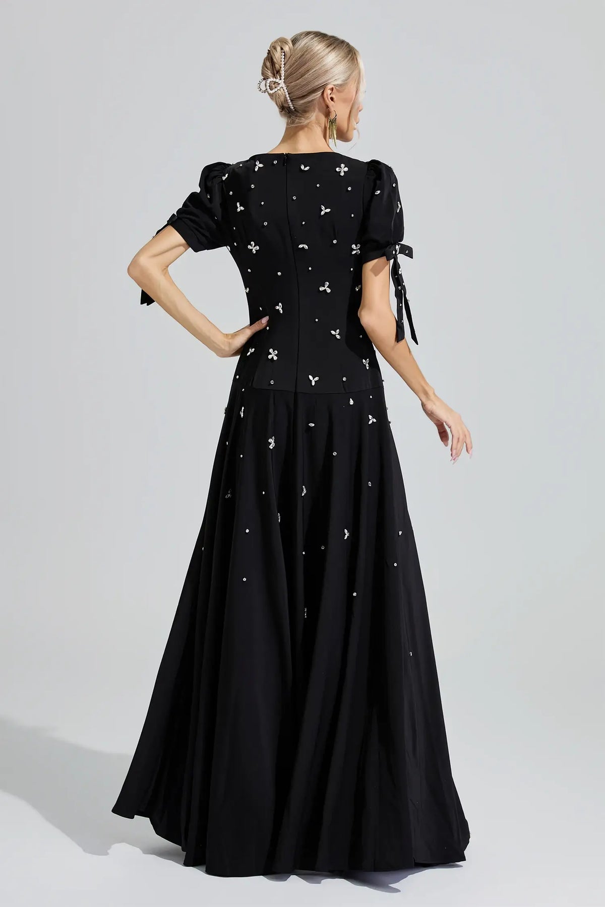 Theodosia Black Puff Sleeve Maxi Dress