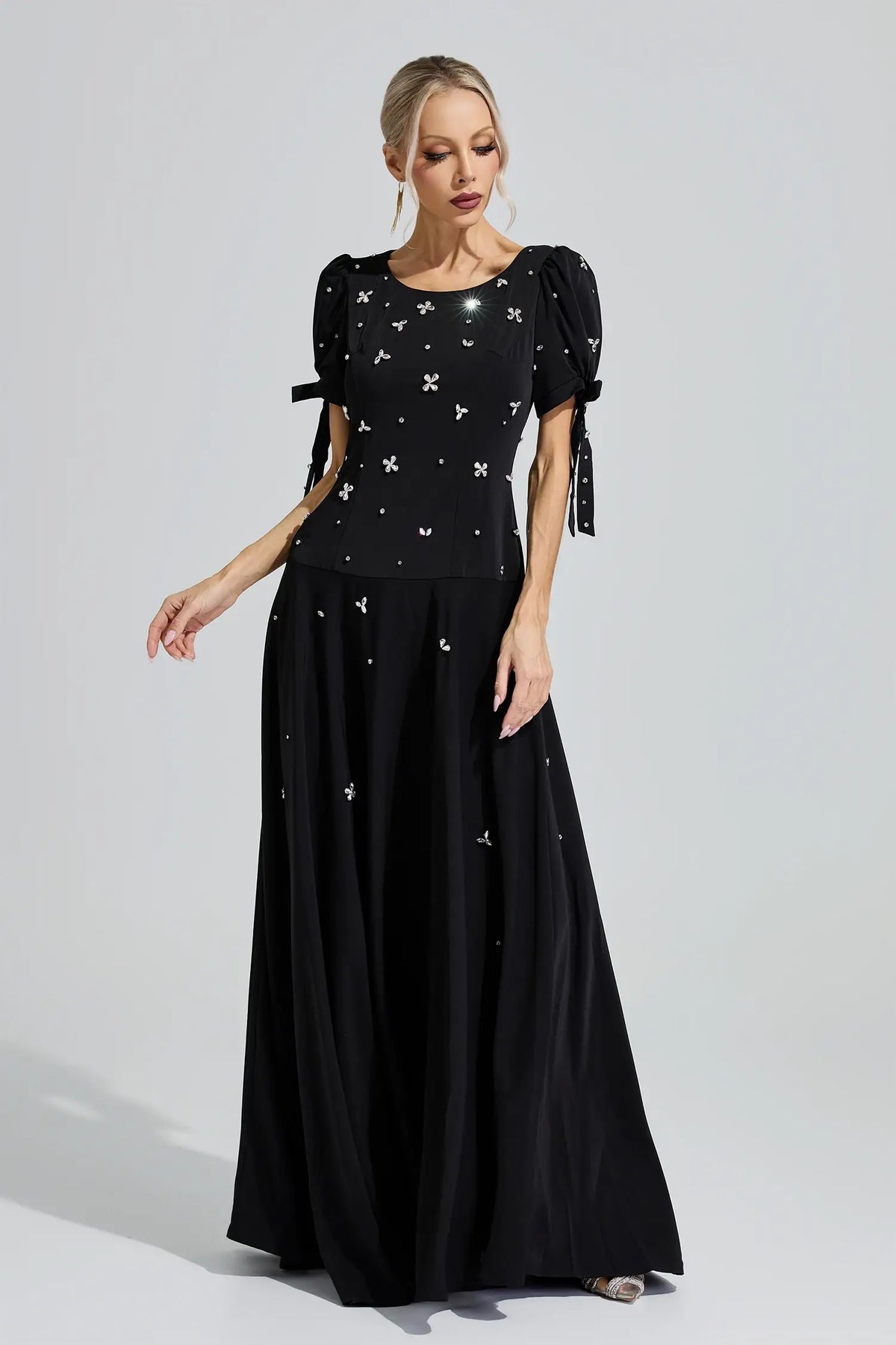 Theodosia Black Puff Sleeve Maxi Dress