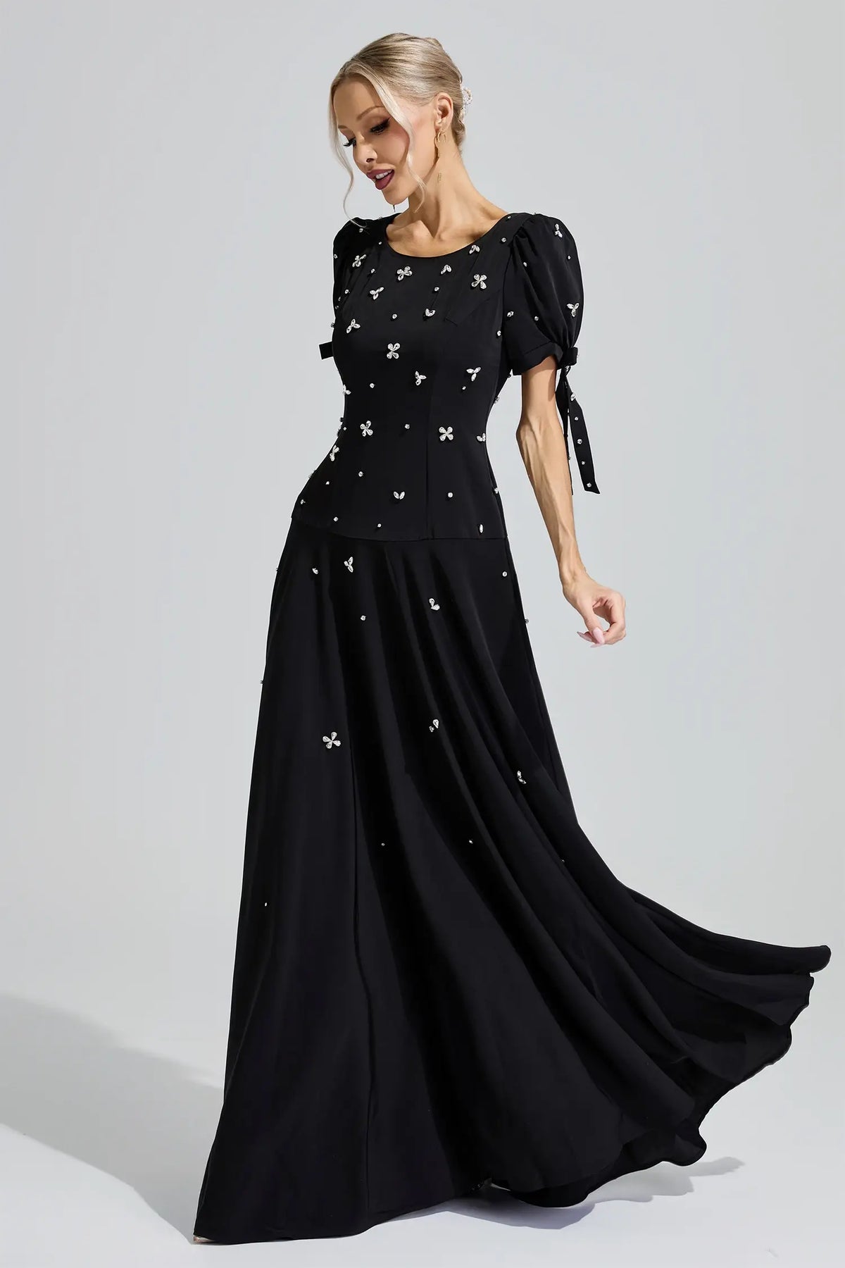 Theodosia Black Puff Sleeve Maxi Dress