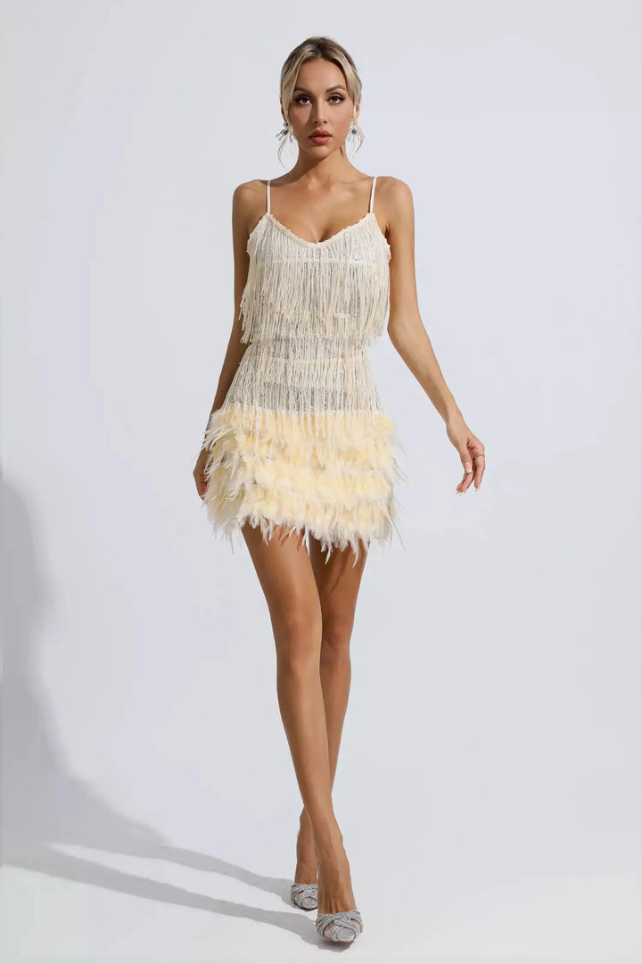 Lilliana Pink Feather Tassel Sequin Mini Dress