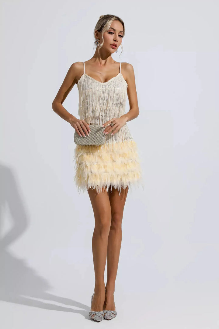 Lilliana Pink Feather Tassel Sequin Mini Dress