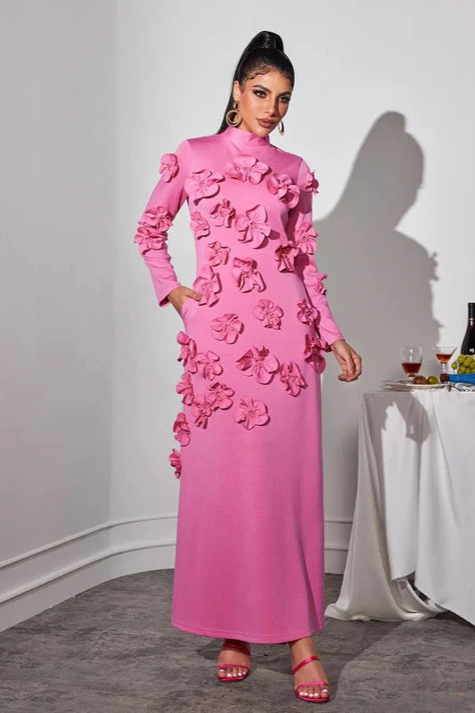 Elva Pink Long Sleeve Floral Maxi Dress