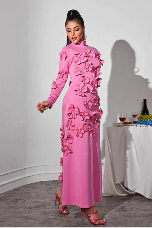 Elva Pink Long Sleeve Floral Maxi Dress