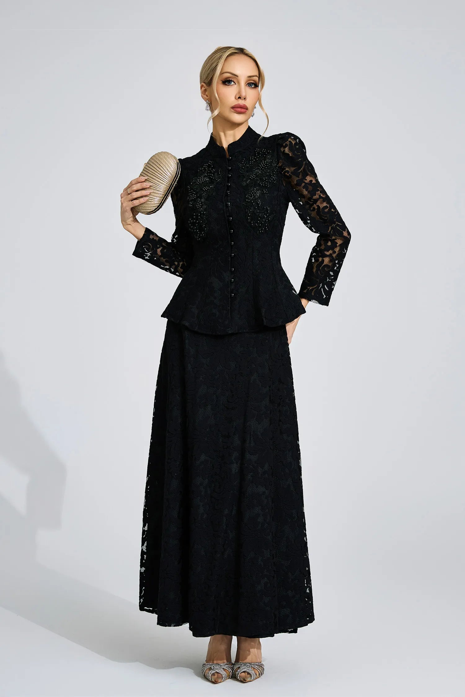 Leontine Black Lace Two Piece Set
