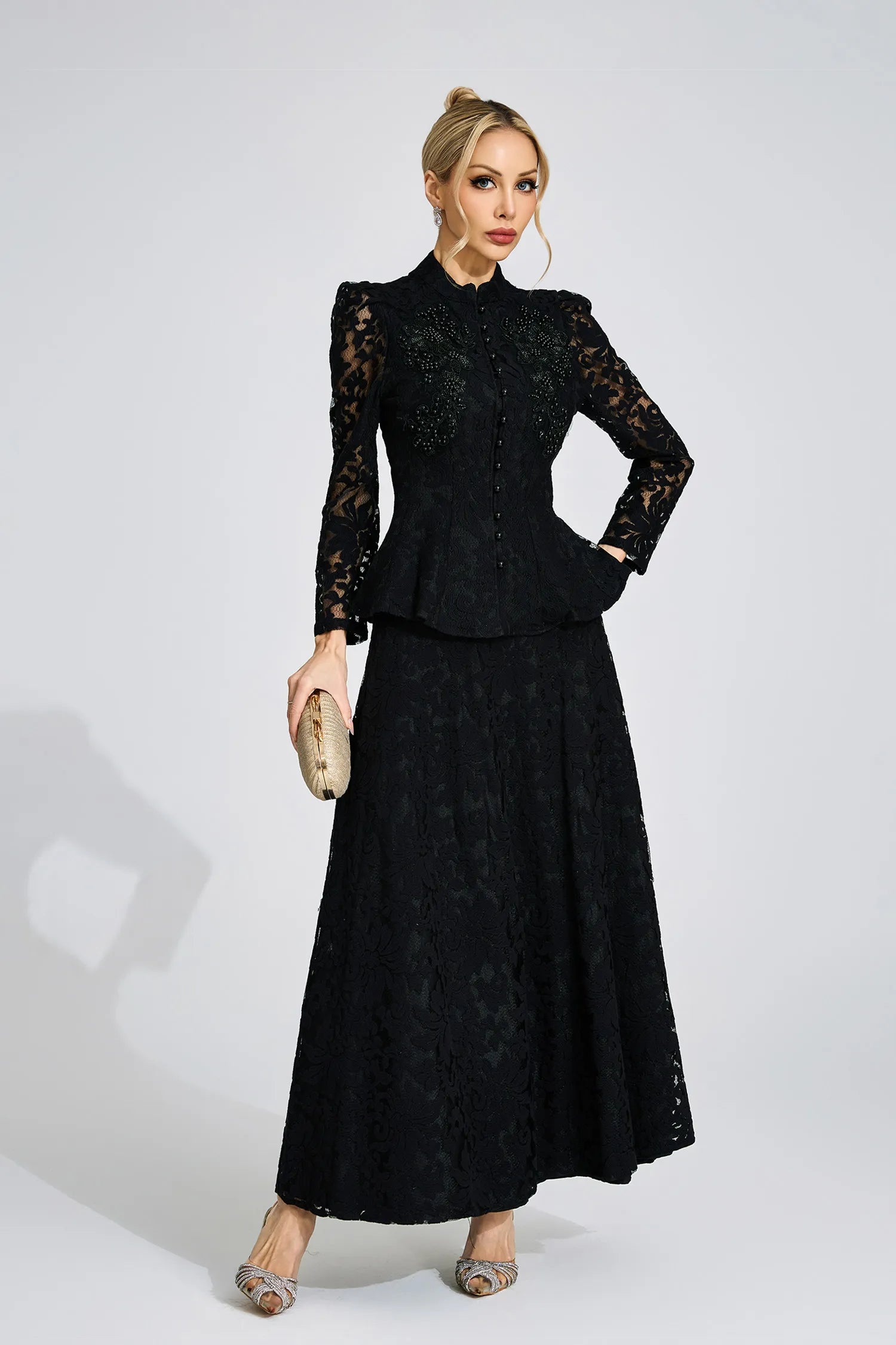 Leontine Black Lace Two Piece Set