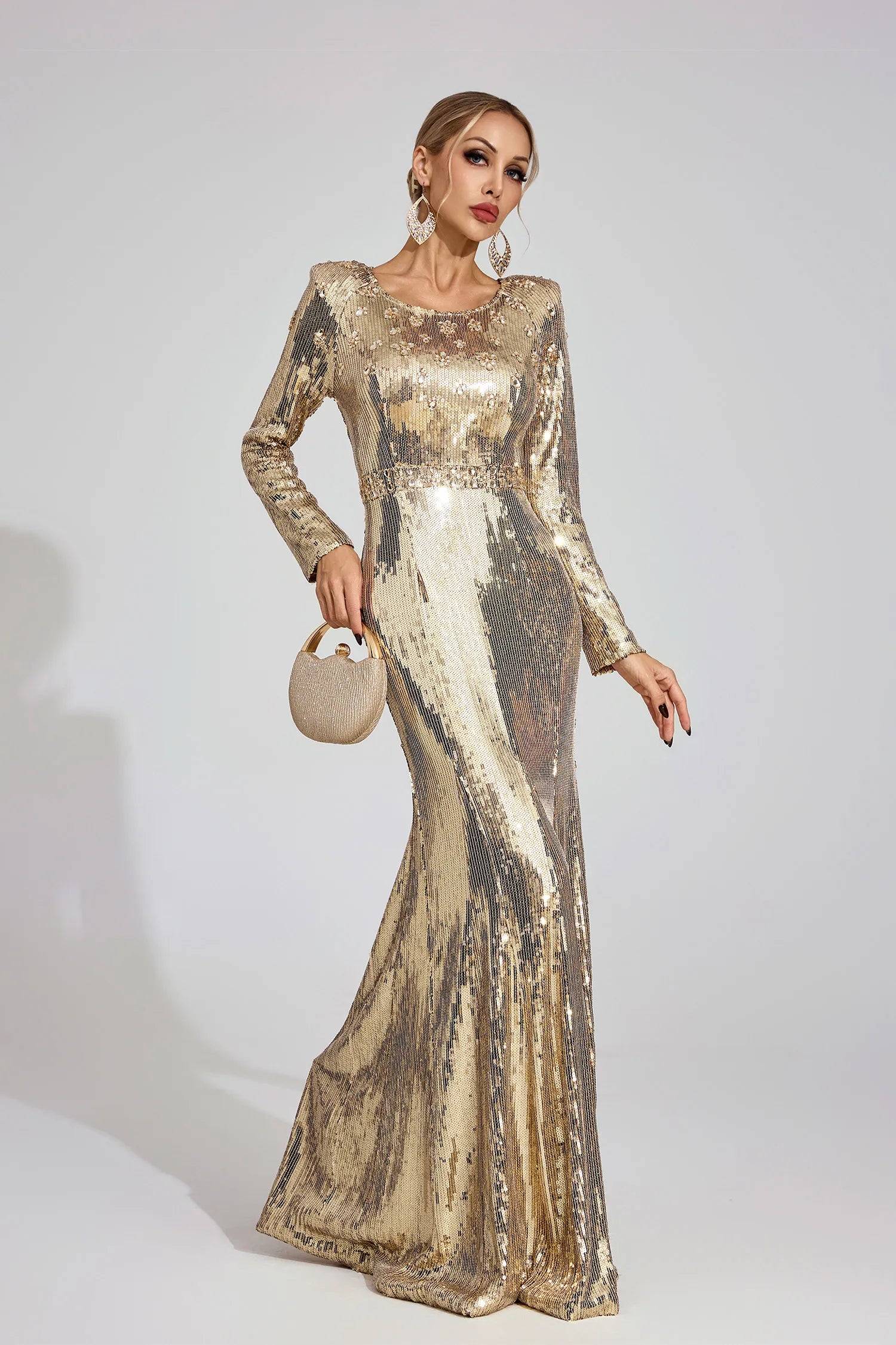 Collins Gold Sequined Maxi Dress