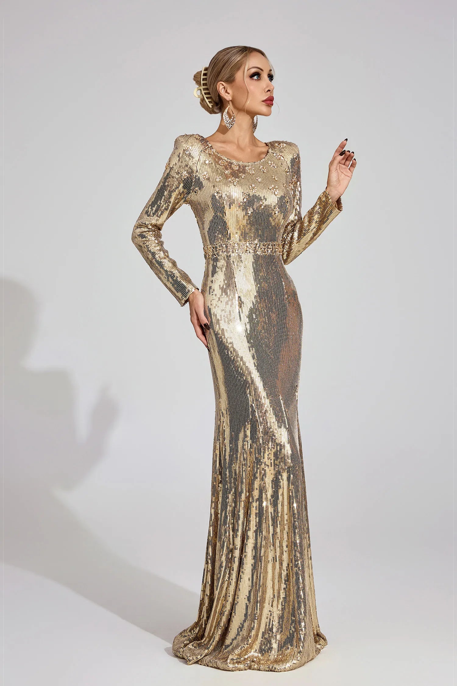 Collins Gold Sequined Maxi Dress