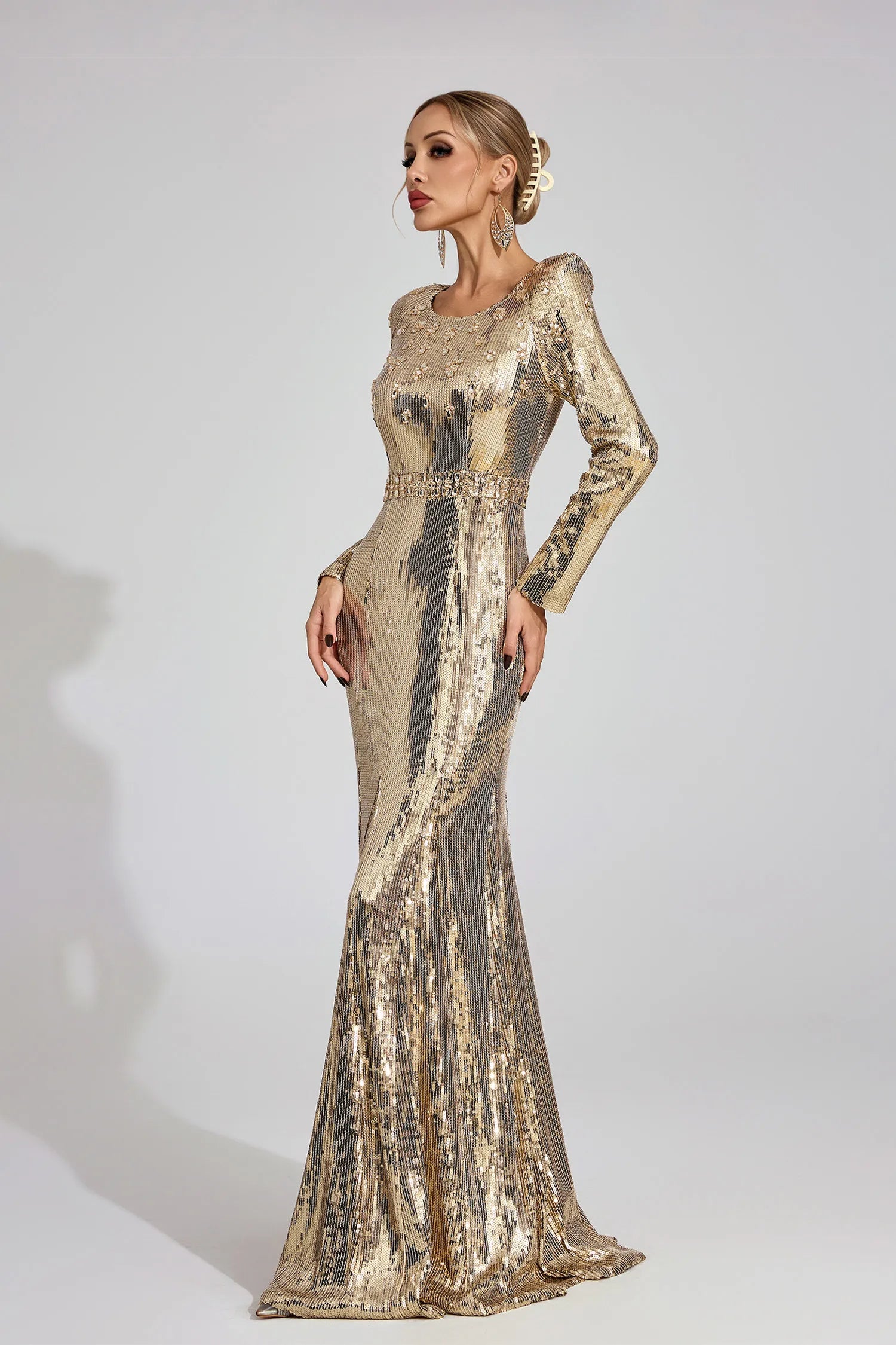 Collins Gold Sequined Maxi Dress