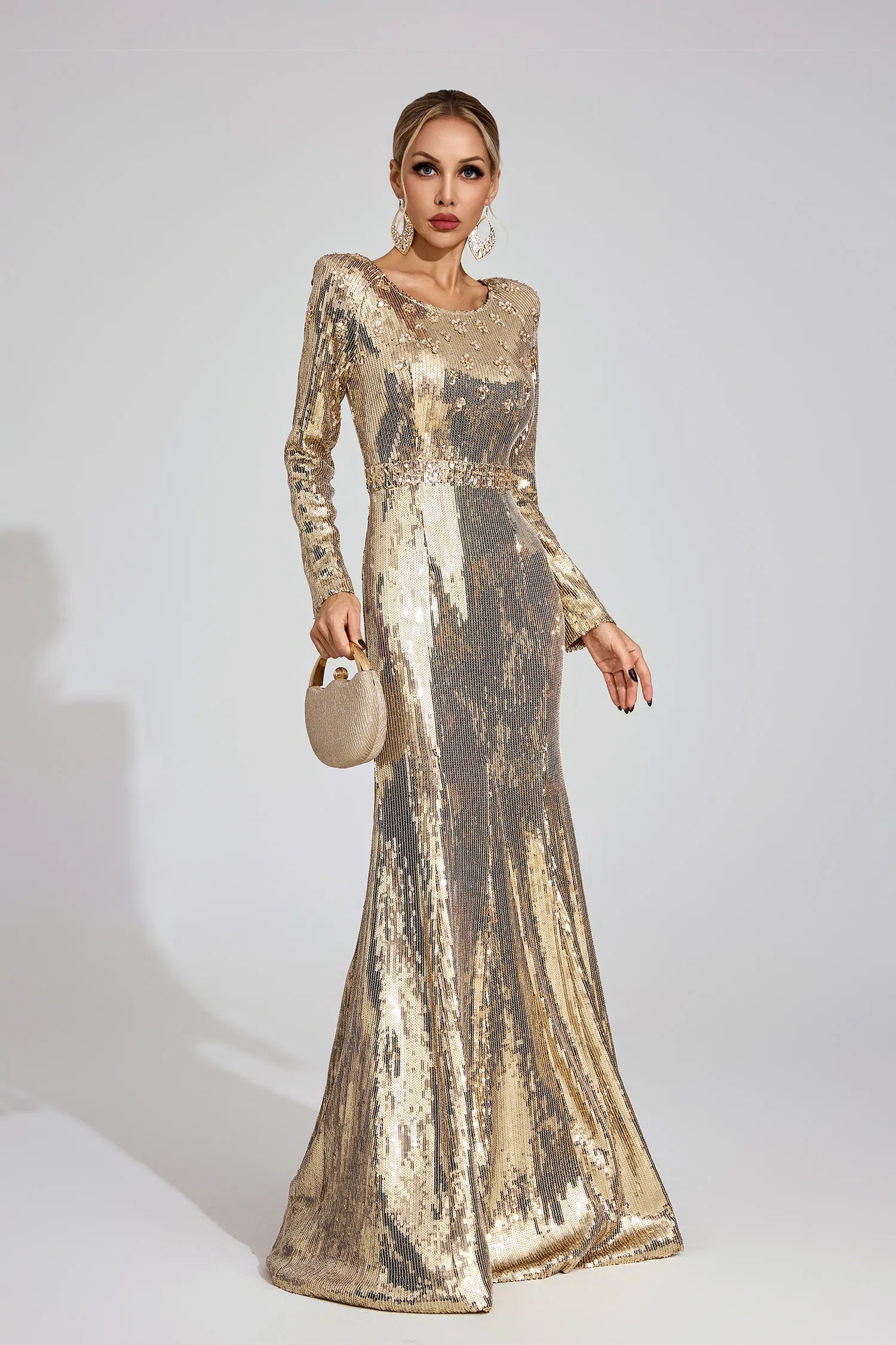 Collins Gold Sequined Maxi Dress