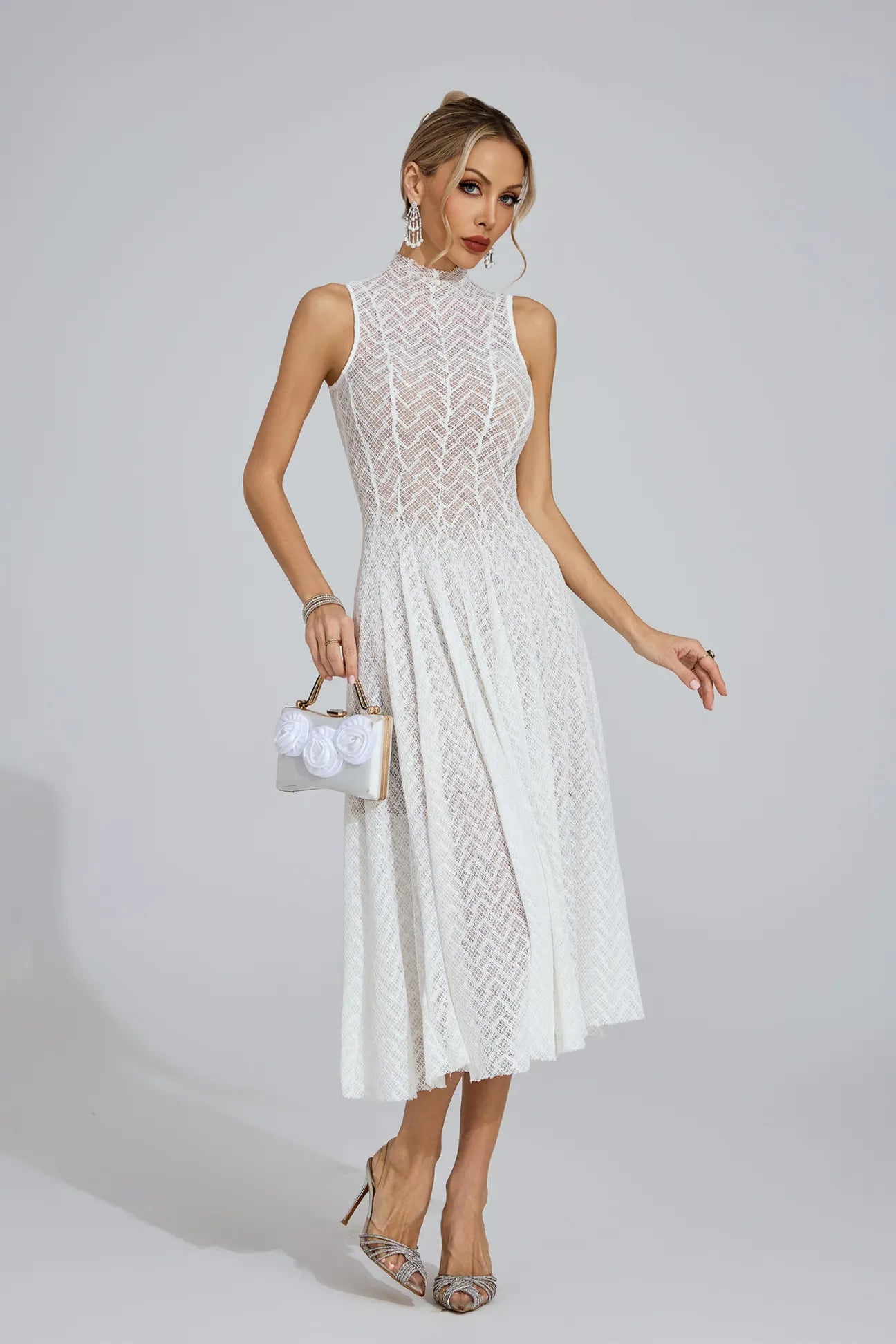 Linda White Lace Sleeveless Maxi Dress
