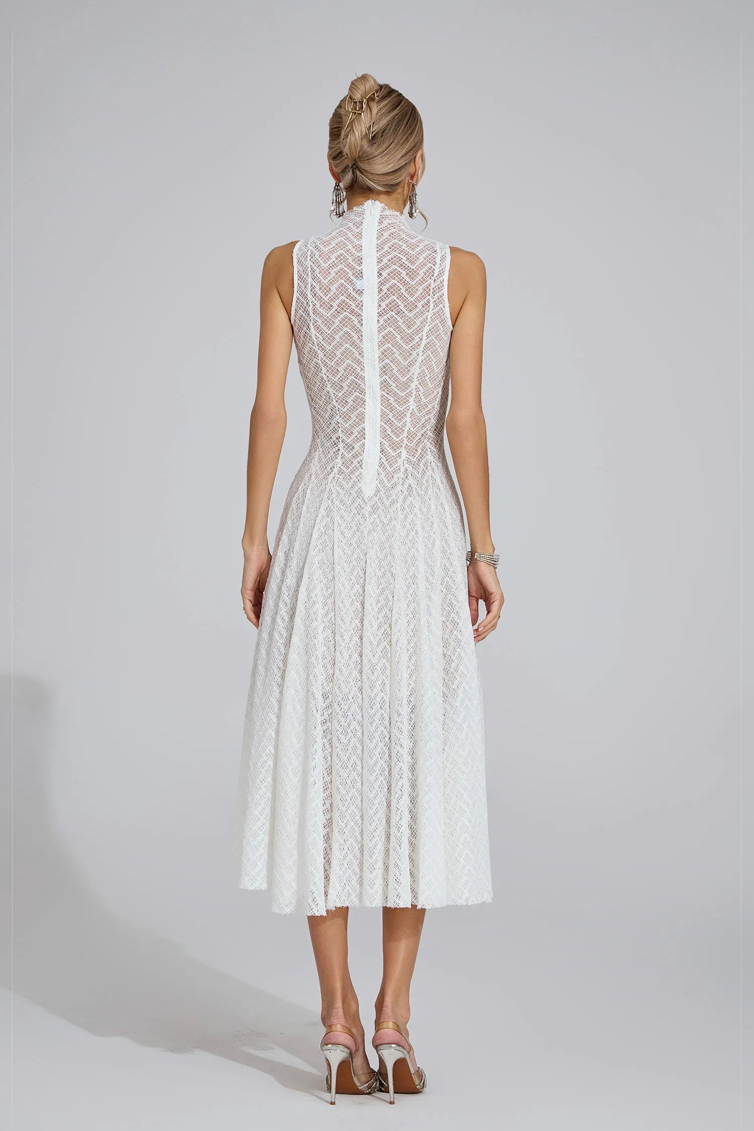 Linda White Lace Sleeveless Maxi Dress
