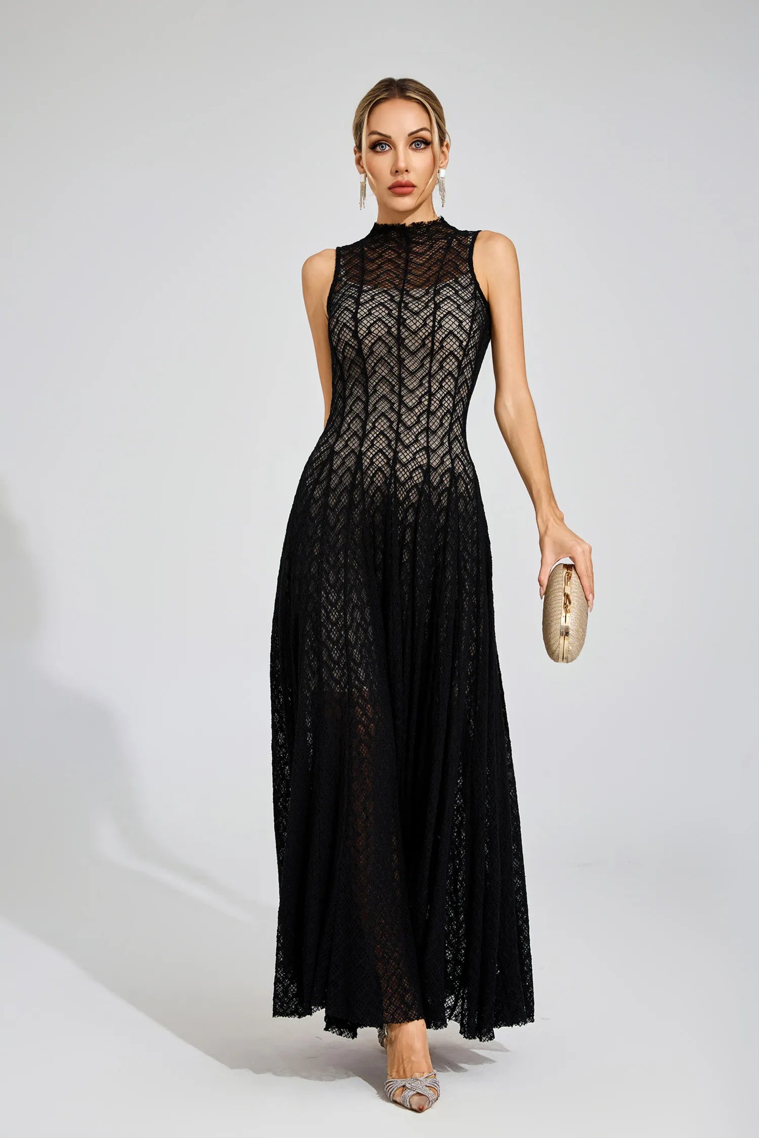 Linda Black Lace Sleeveless Maxi Dress
