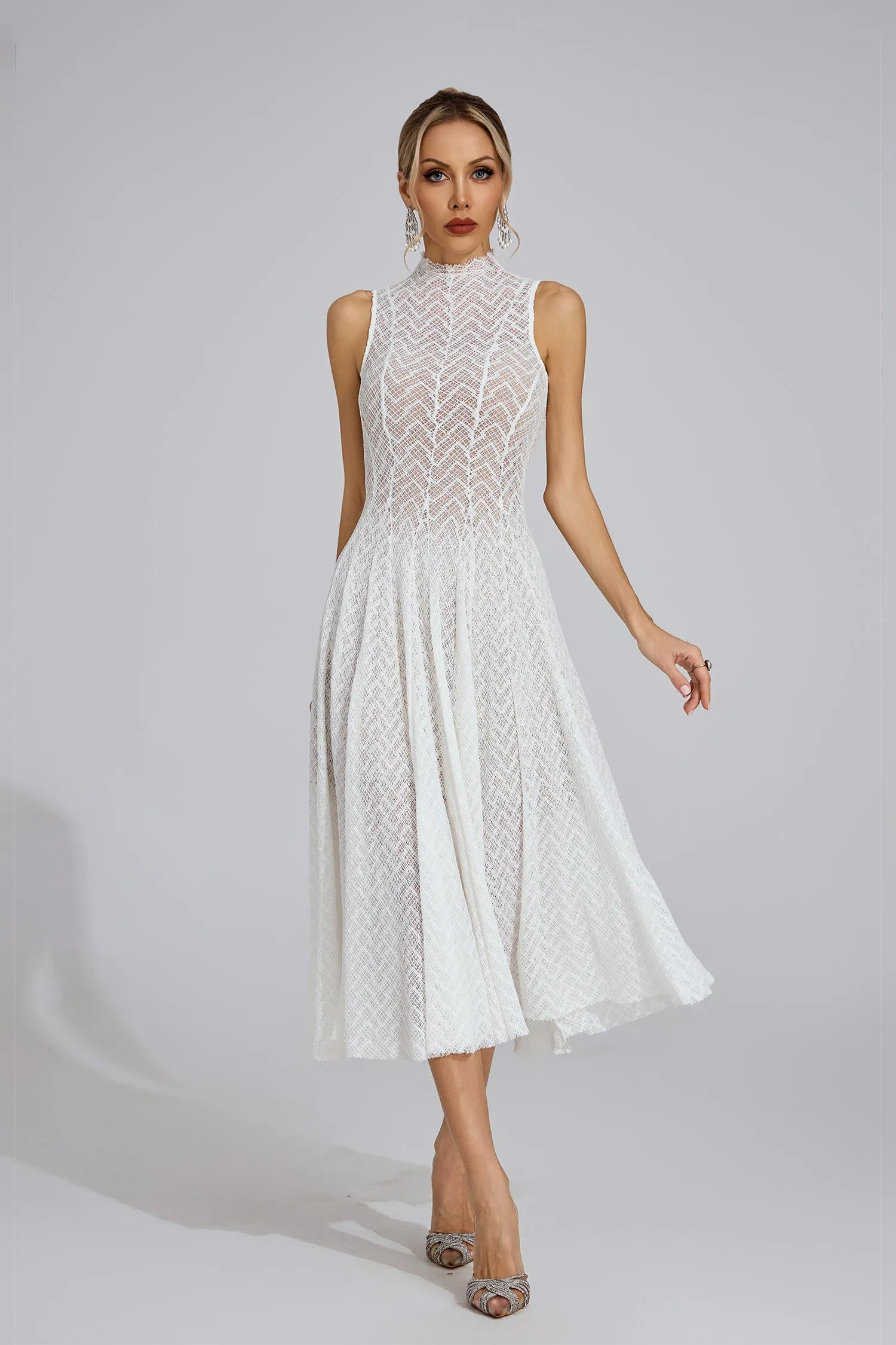 Linda White Lace Sleeveless Maxi Dress