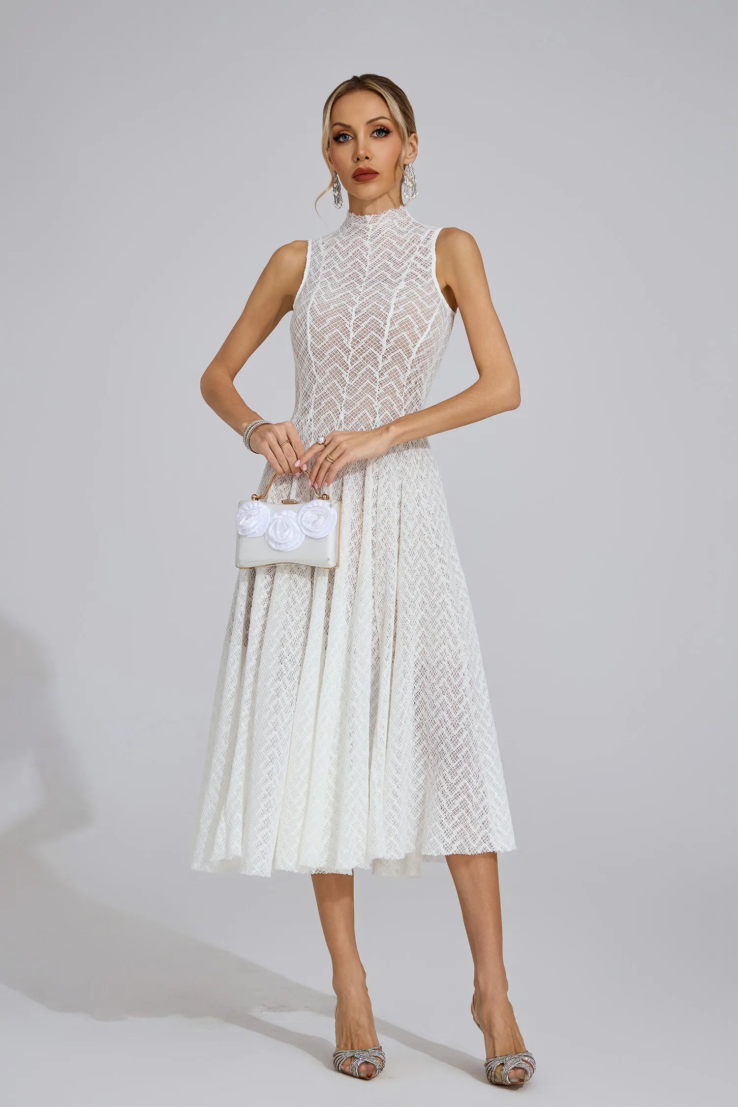 Linda White Lace Sleeveless Maxi Dress