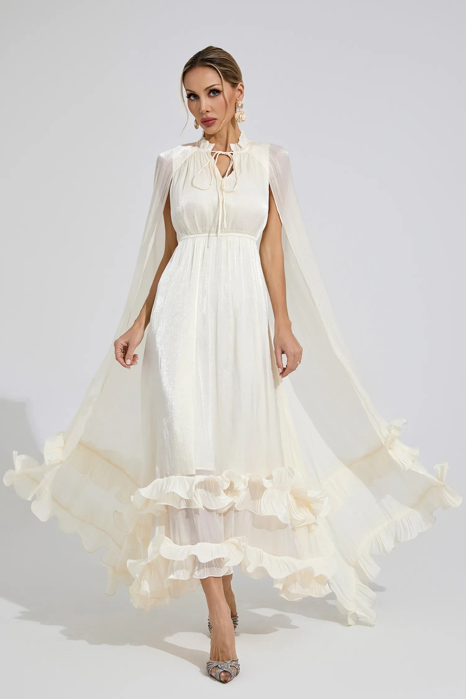 Vionyx White Ruffle Maxi Dress
