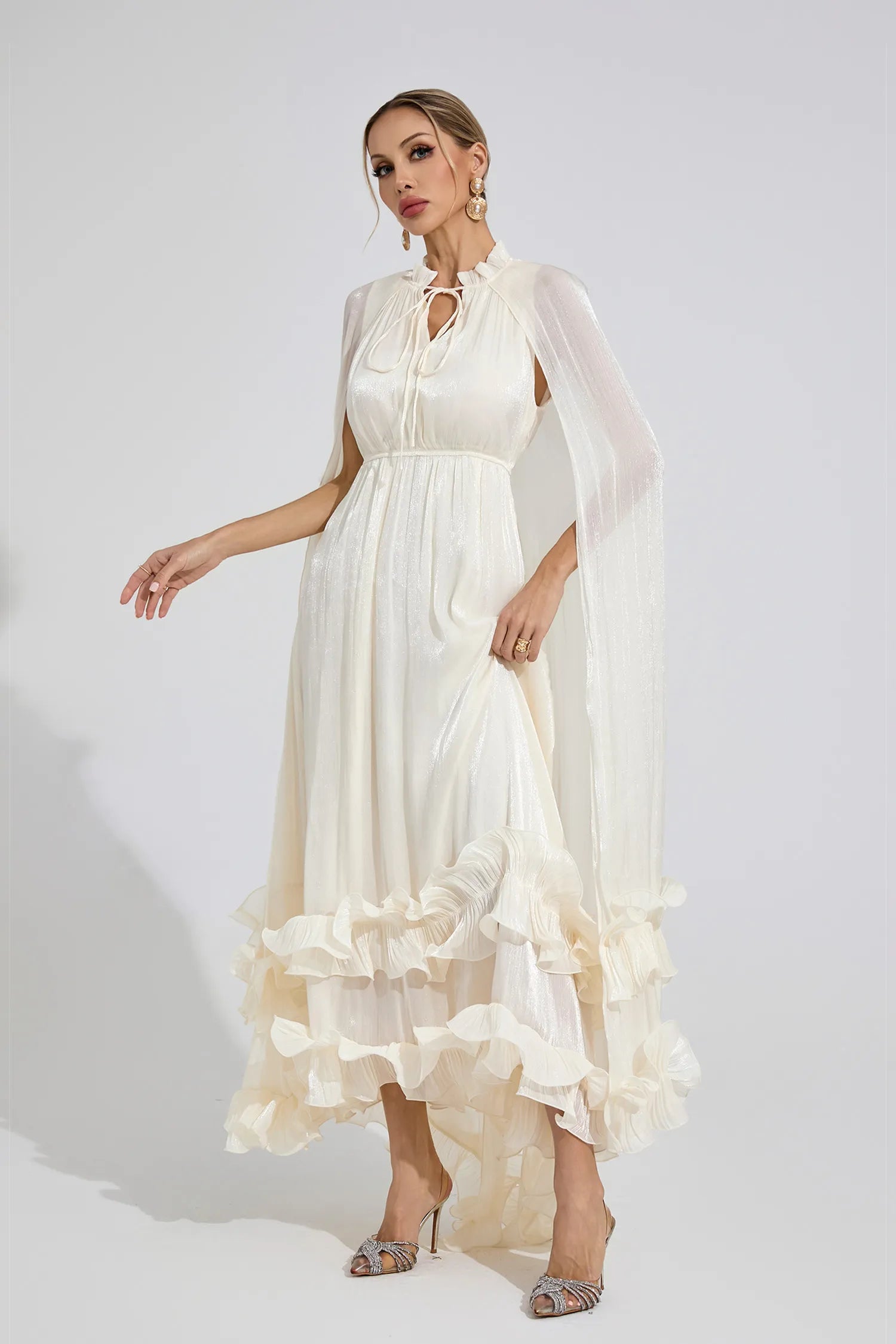 Vionyx White Ruffle Maxi Dress