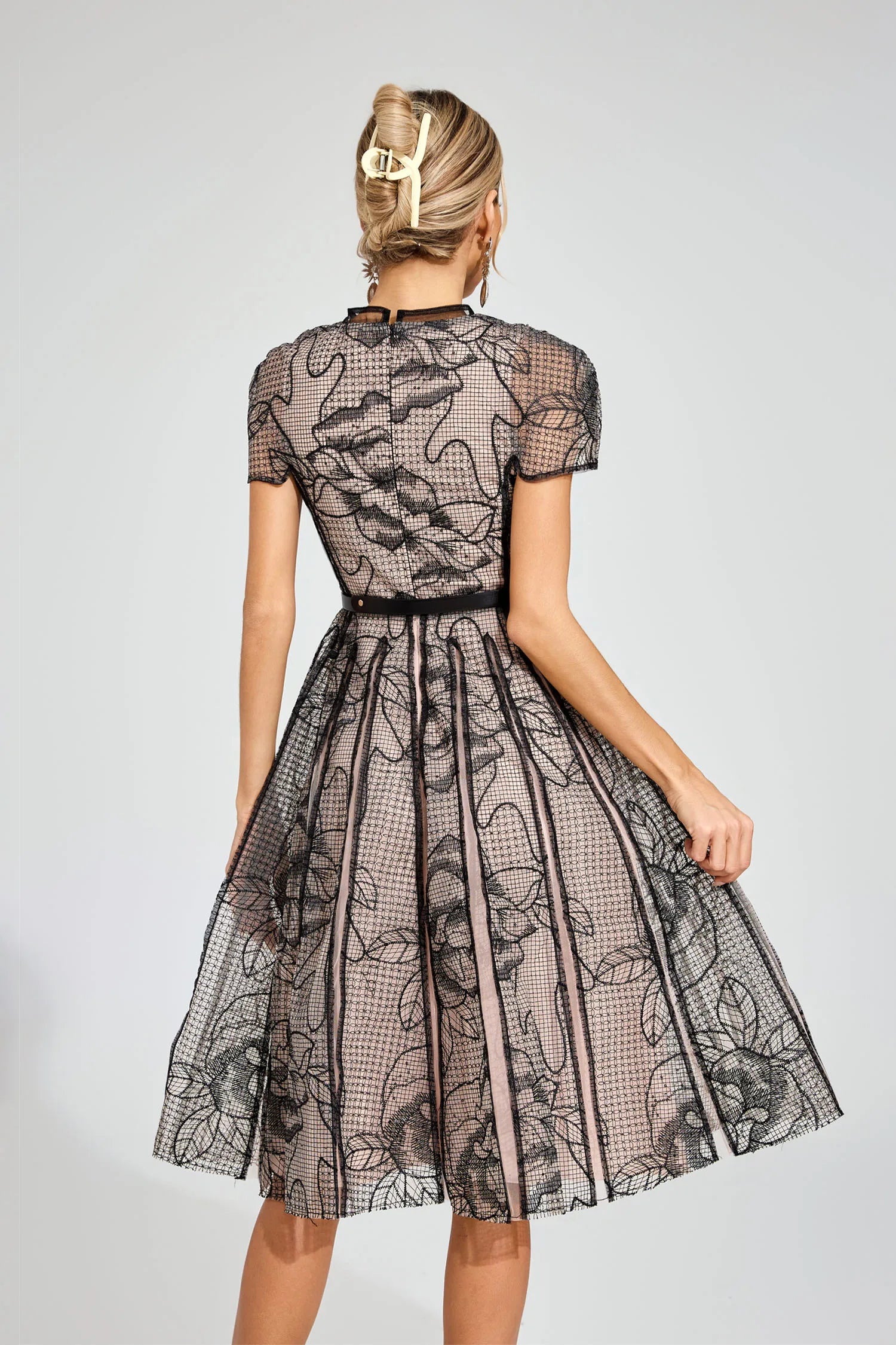 Sapphira Black Mesh Midi Dress