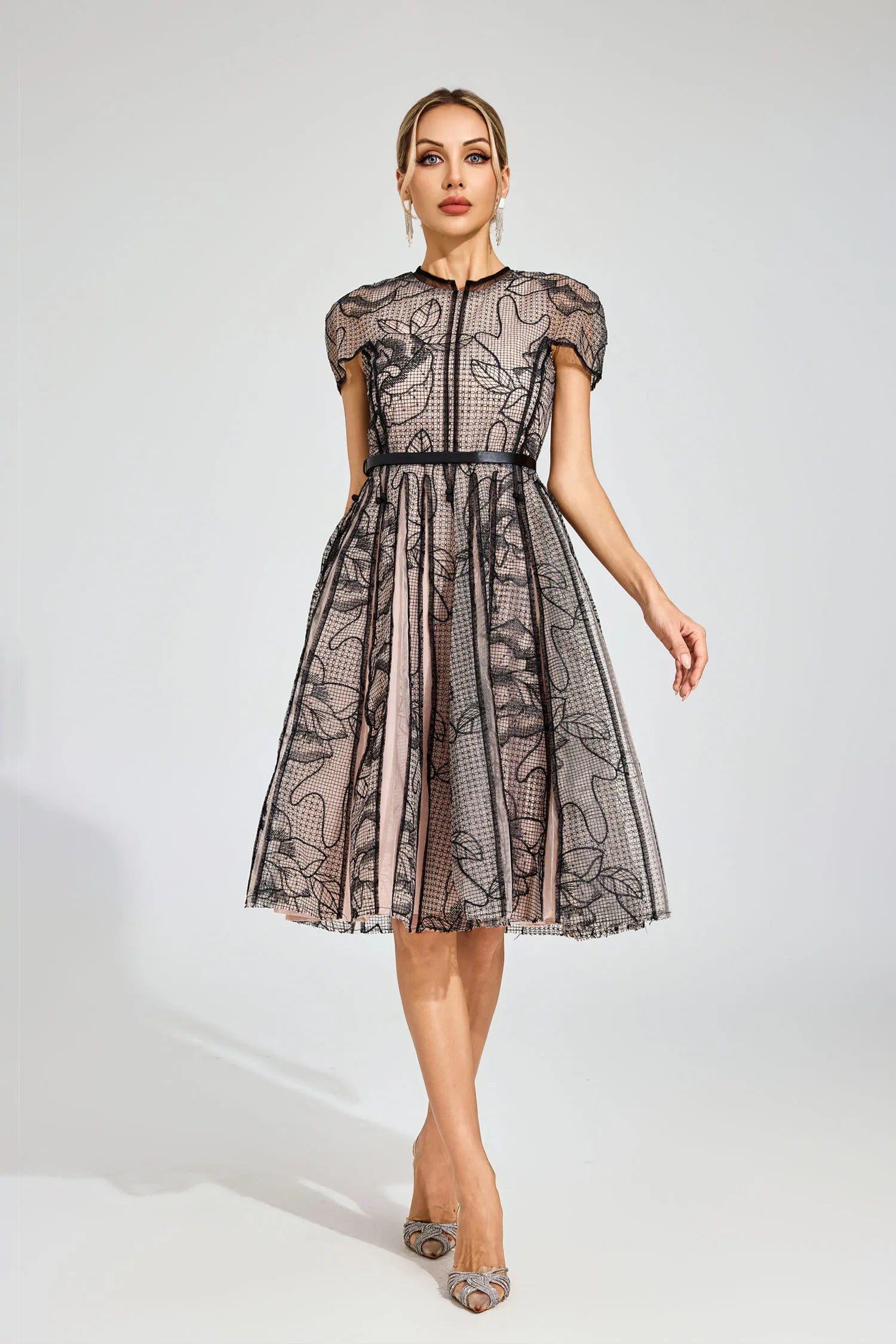 Sapphira Black Mesh Midi Dress