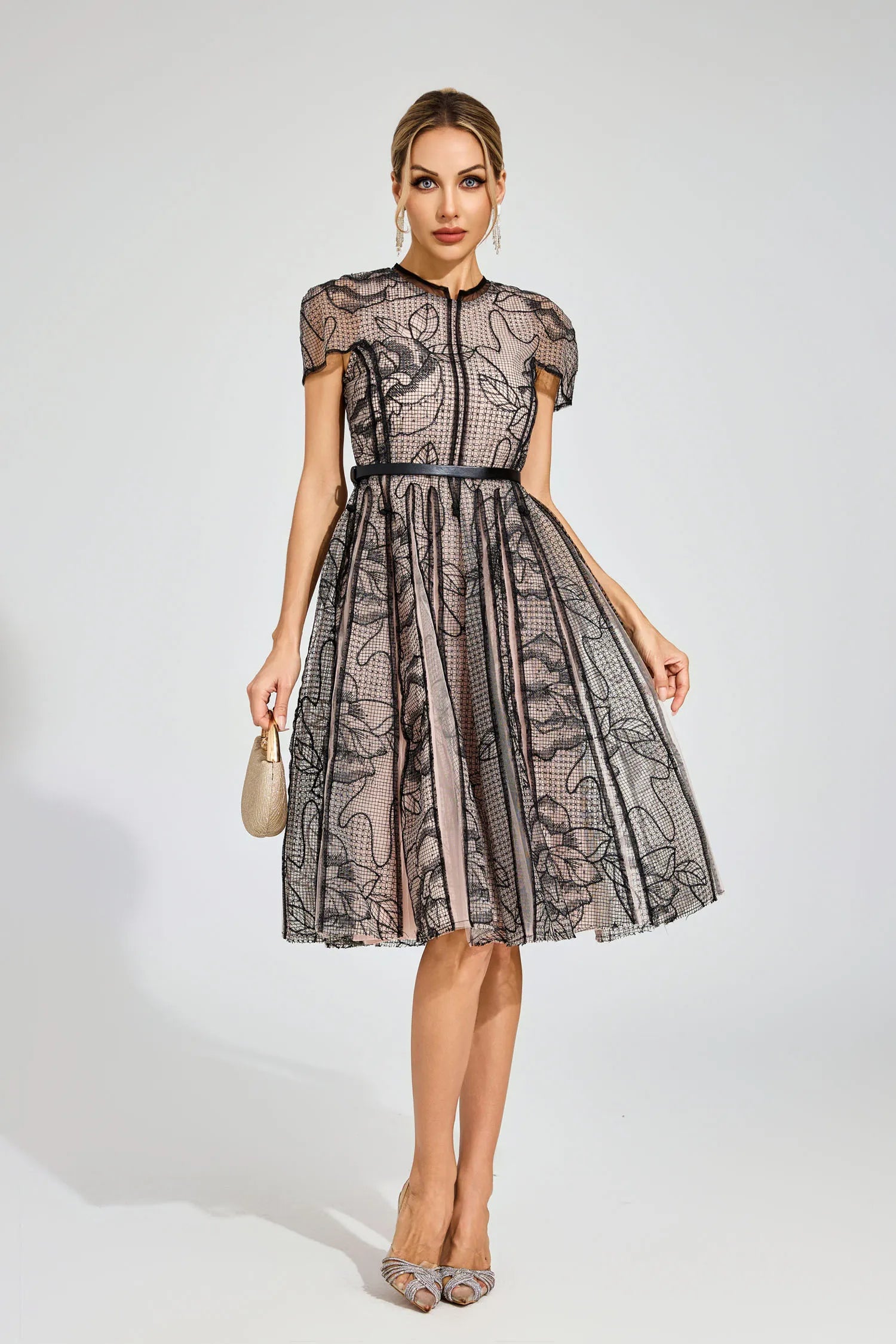 Sapphira Black Mesh Midi Dress