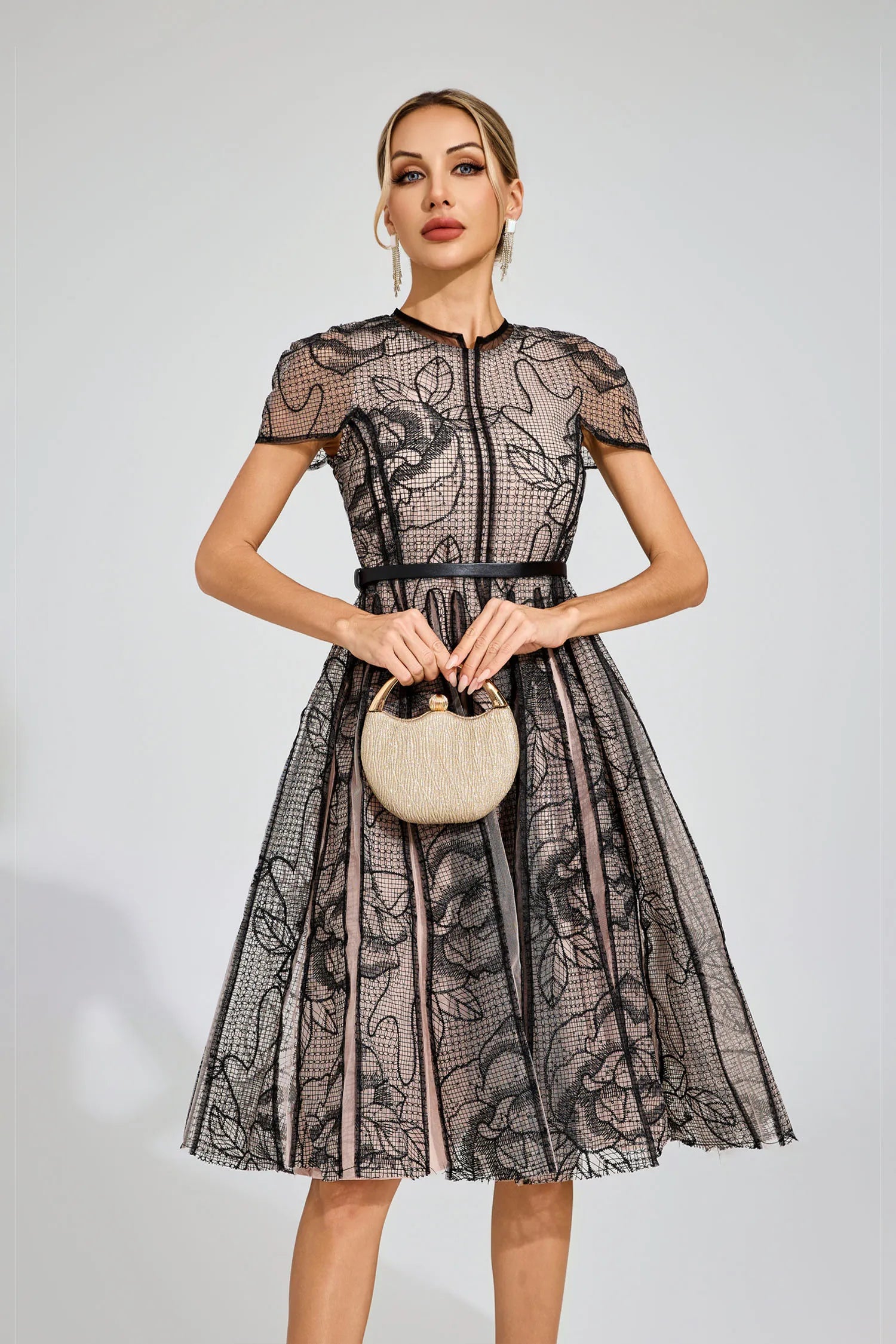 Sapphira Black Mesh Midi Dress