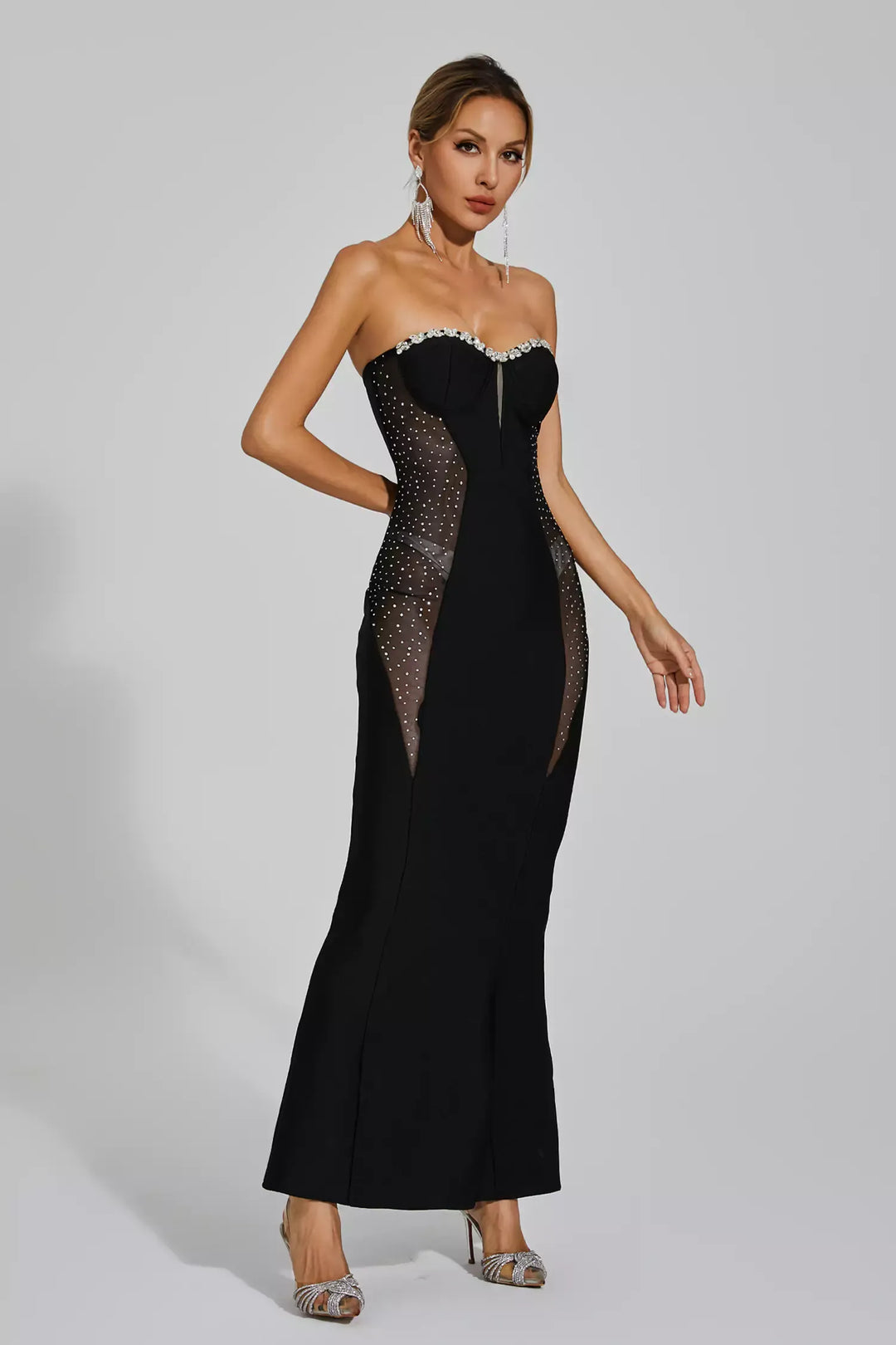 Marne rhinestone black maxi dress