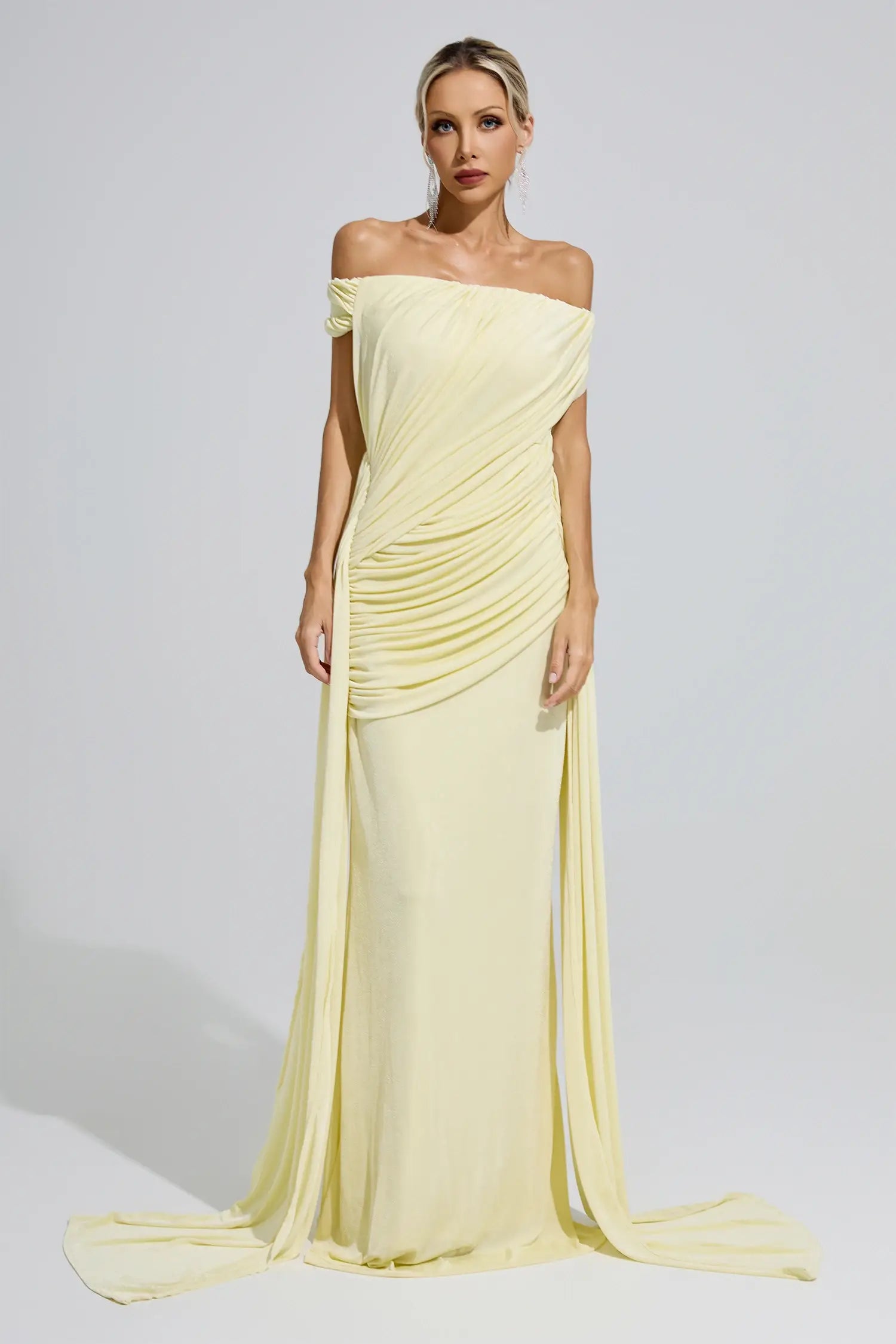 Allison Yellow Ruffle Bandage Bodycon Maxi Dress