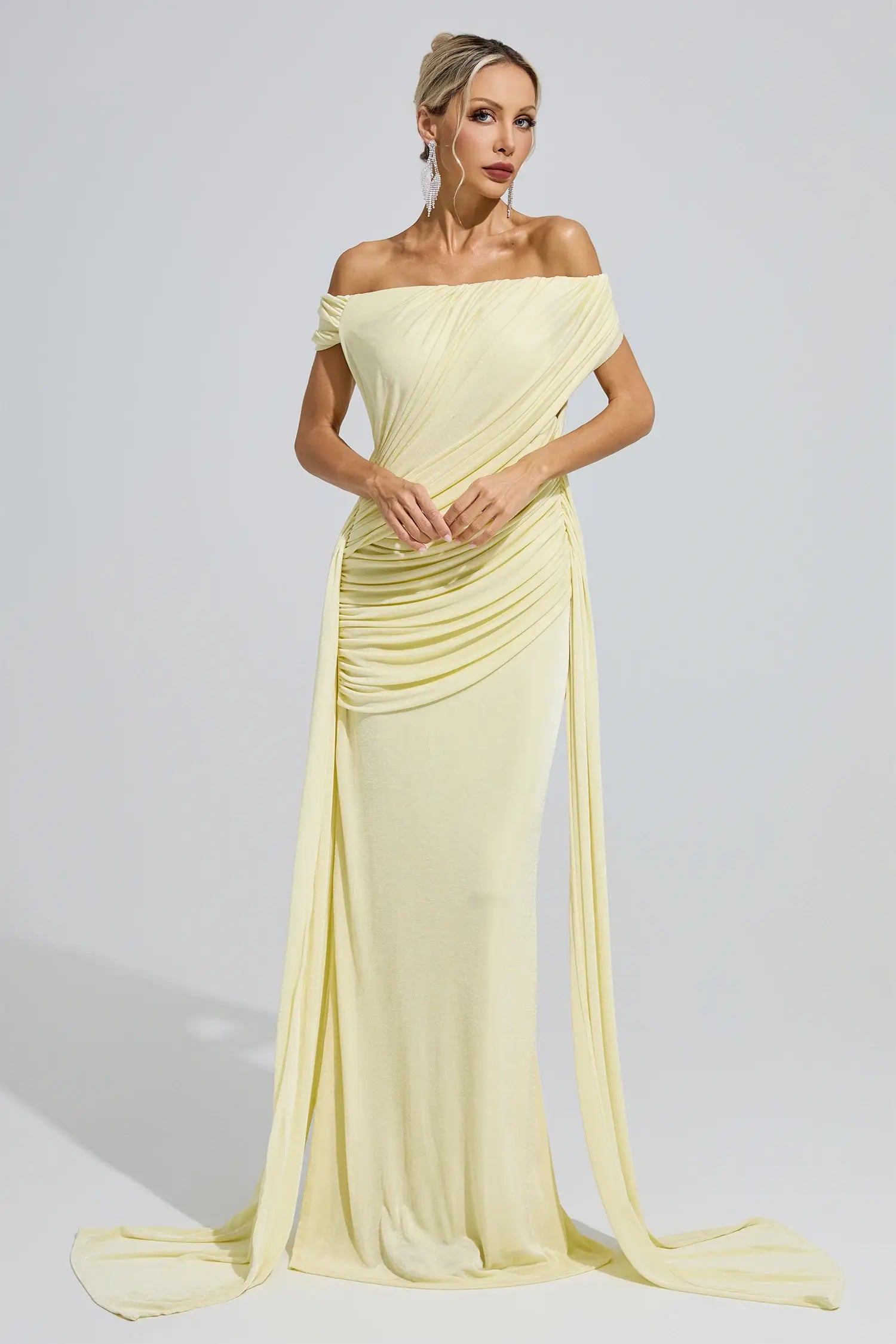 Allison Yellow Ruffle Bandage Bodycon Maxi Dress