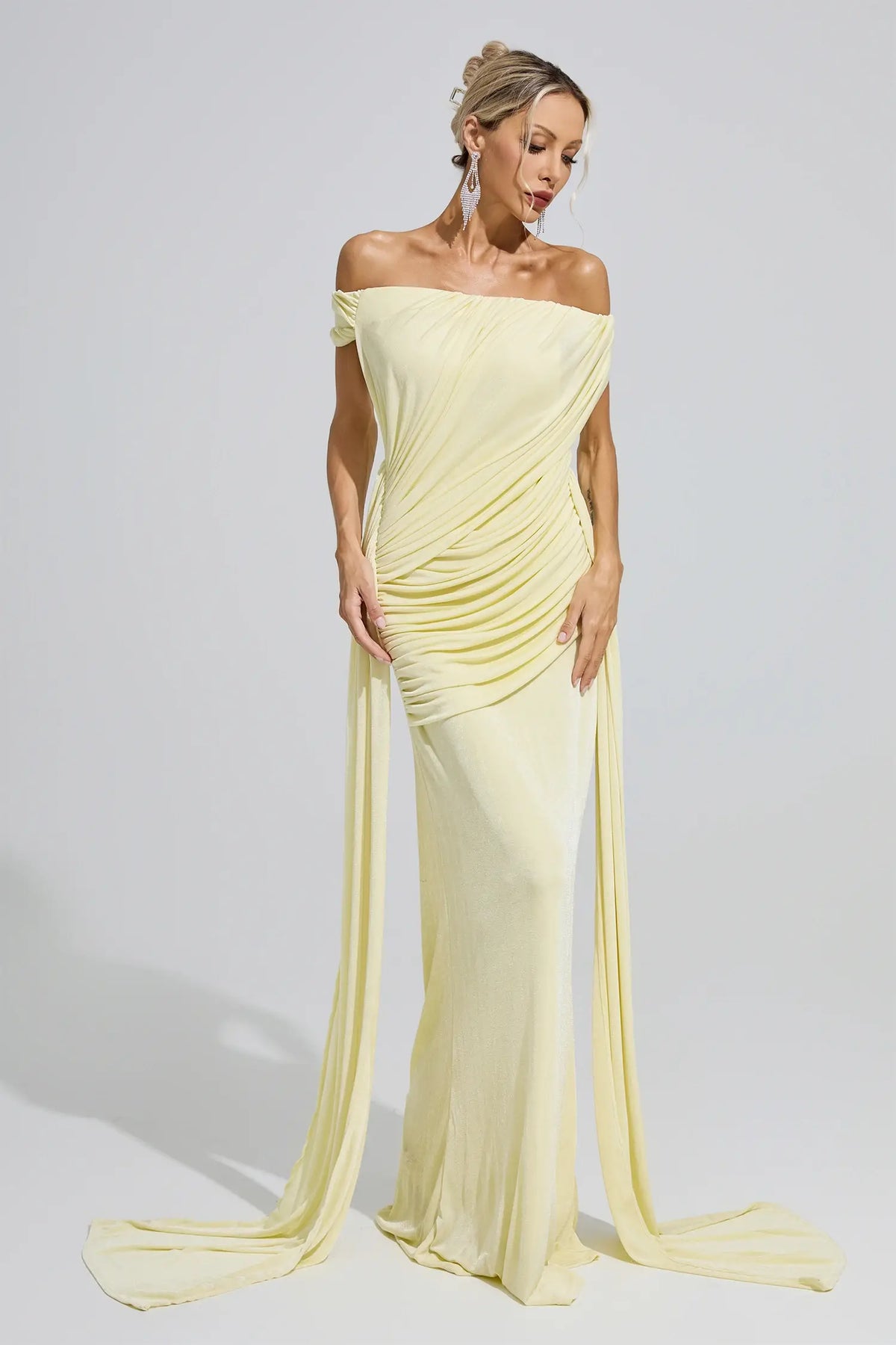 Allison Yellow Ruffle Bandage Bodycon Maxi Dress