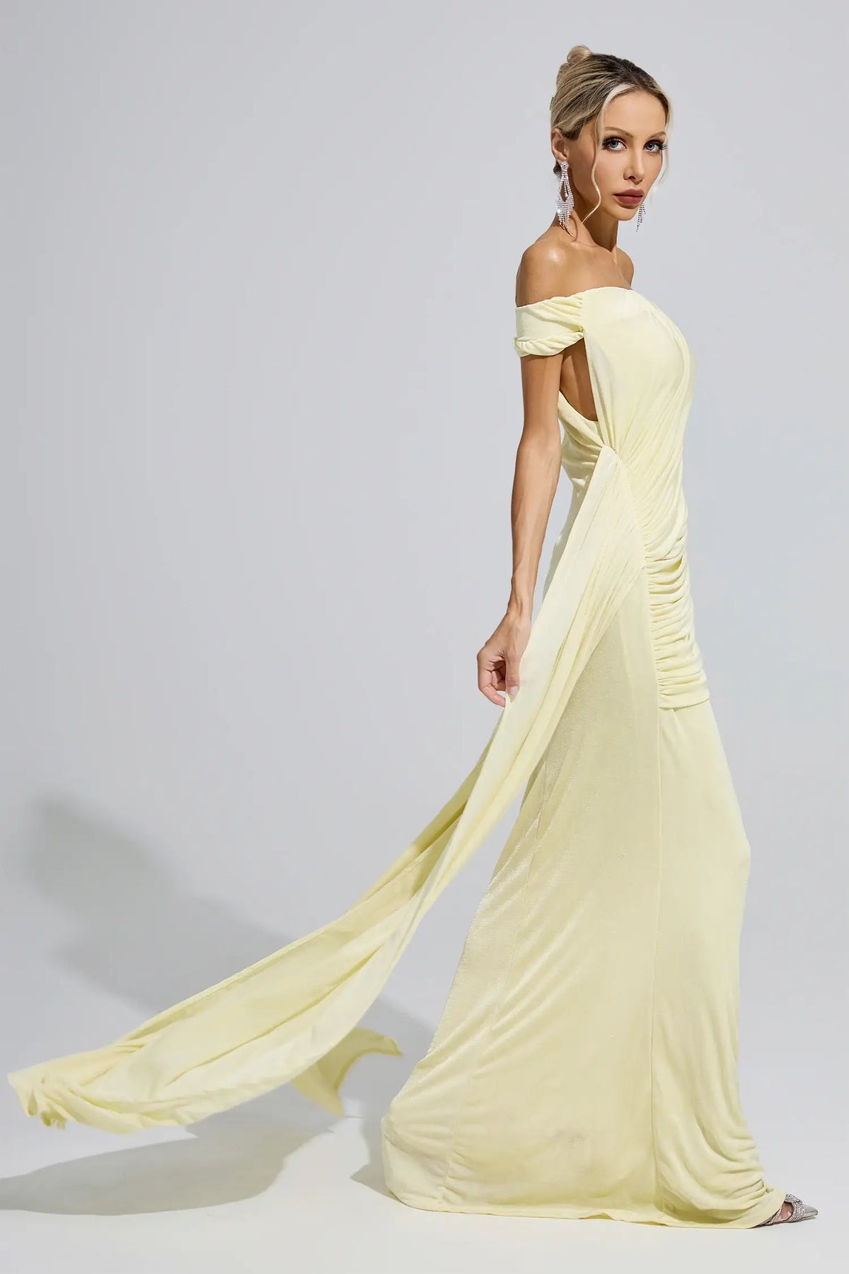 Allison Yellow Ruffle Bandage Bodycon Maxi Dress