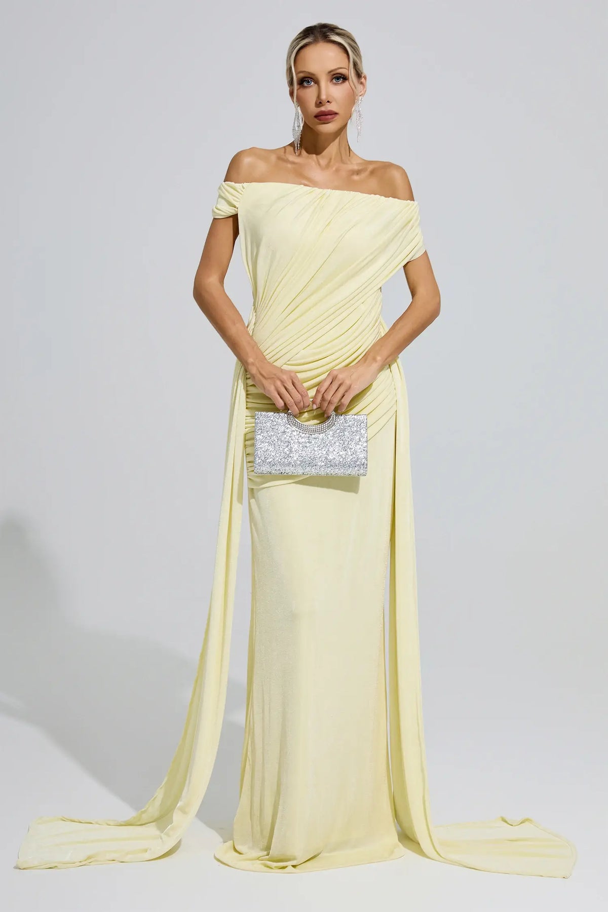 Allison Yellow Ruffle Bandage Bodycon Maxi Dress